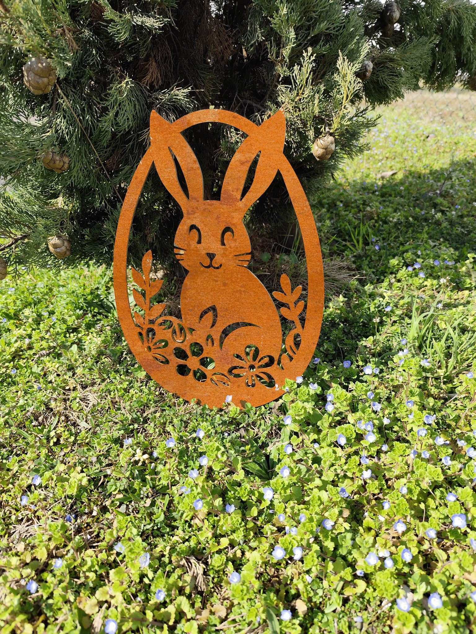 Lapin en Acier Corten decoration de jardin durable design floral 35cm