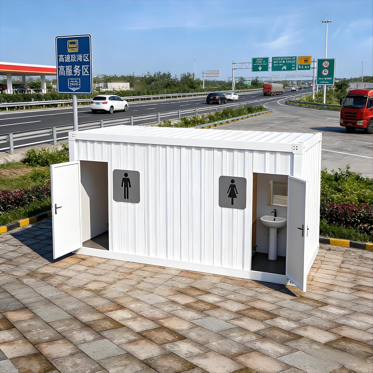 Portable Toilet Portable Restroom Sports Event Restroom Trailer, Multi Stall Flushing Mobile Porta Potty with Sink, Commercial Towable Unit for Athletic Camps Training Grounds Outdoor Events