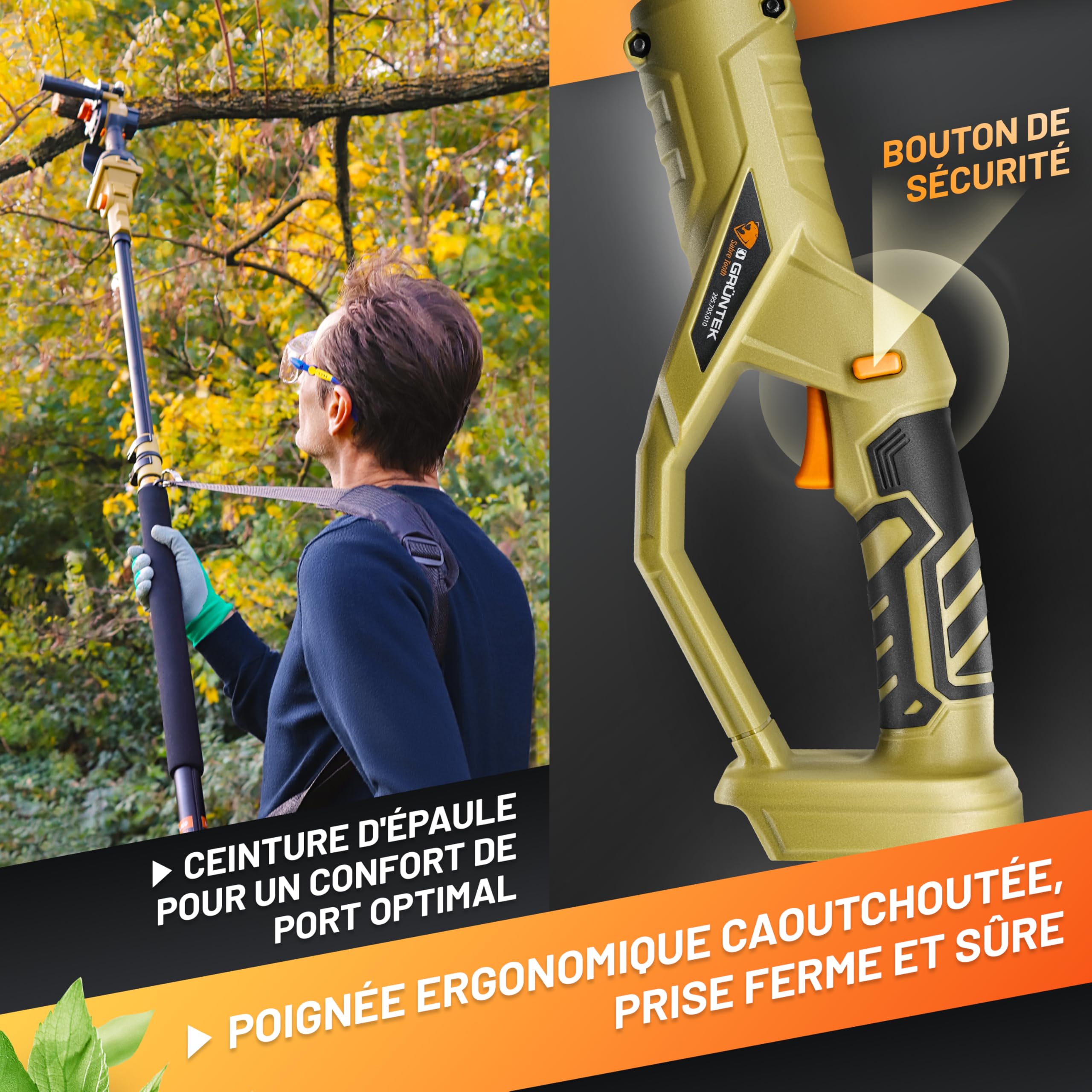 GRÜNTEK Scie Perche Télescopique – Rallonge Mini-Tronçonneuse et Rallonge Sécateur Électrique – Perche Tronçonneuse Aluminium 135-250 cm pour Élagage et Taille Branches en Hauteur