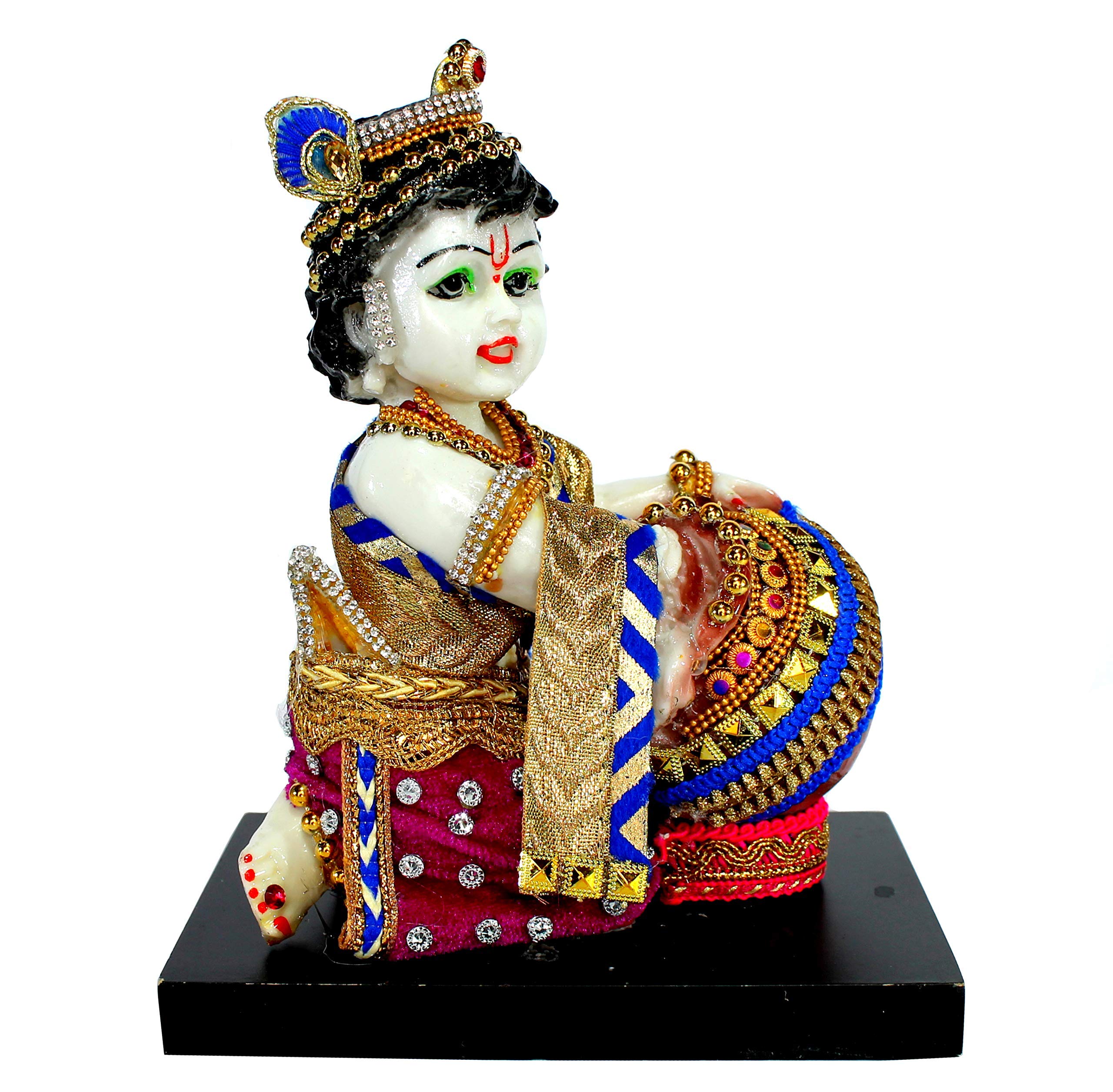 eSplanade - Hand-Carved Lord Krishna Kishan Makhan Chor Murti Idol Statue Sculpture - Resin - 7.5" - Multicolor