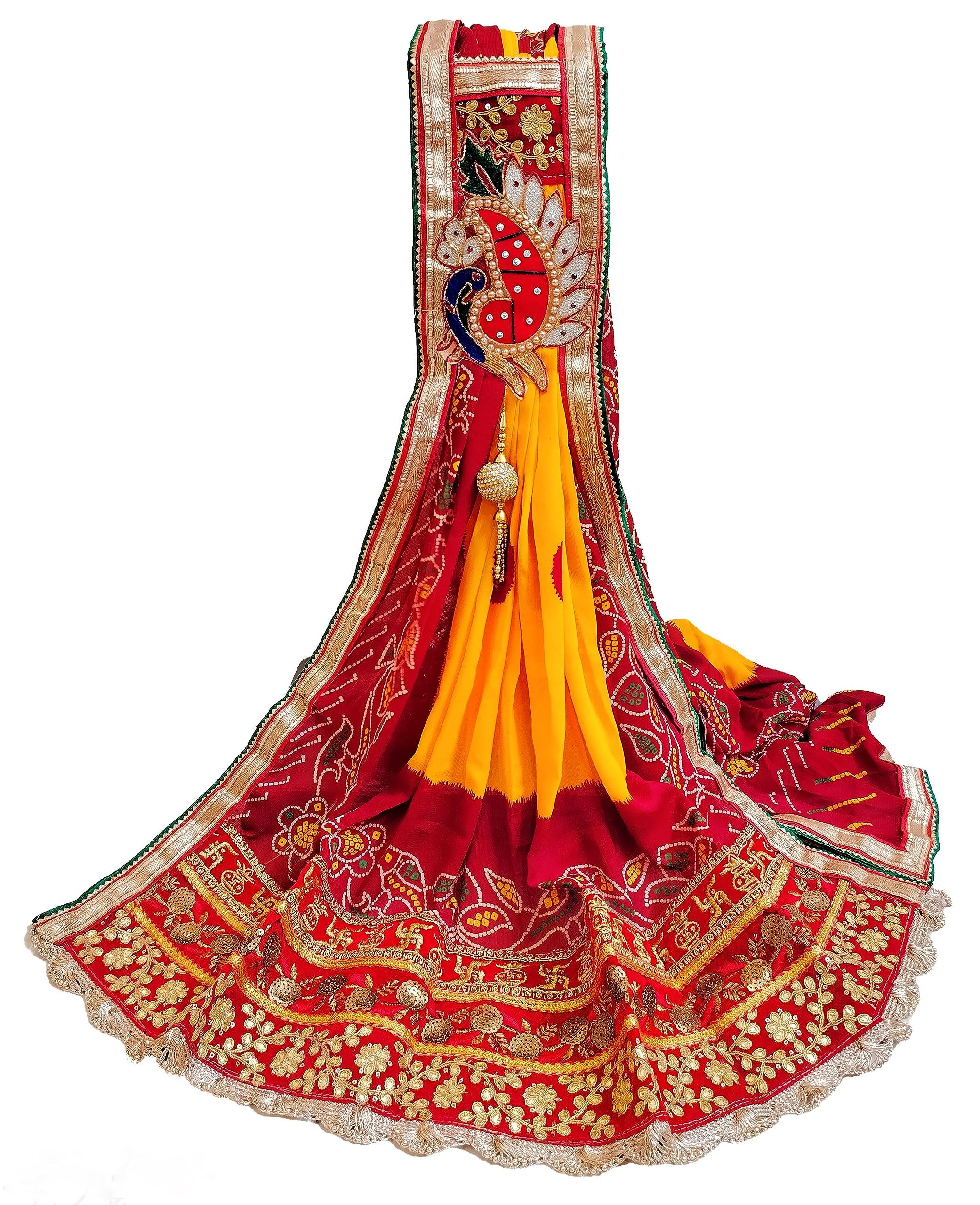 Avilhara Rennial Synthetic Fabric Bandhej Bandhani Rajasthani Piliya Pomcha Chunri Odhana for Traditional, Religious and Ethnic Look