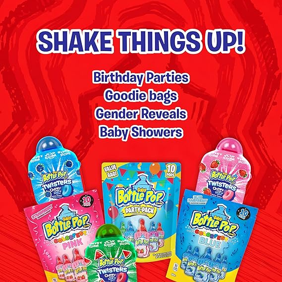 Baby Bottle Pop Candy Lollipop, 18 Ct Bulk Lollipops with Dipping Powder in Assorted Fruity Flavors, Full Size, Individually Wrapped Hard Candy For Gender Reveal, Baby Showers, Goodie Bags & Parties
