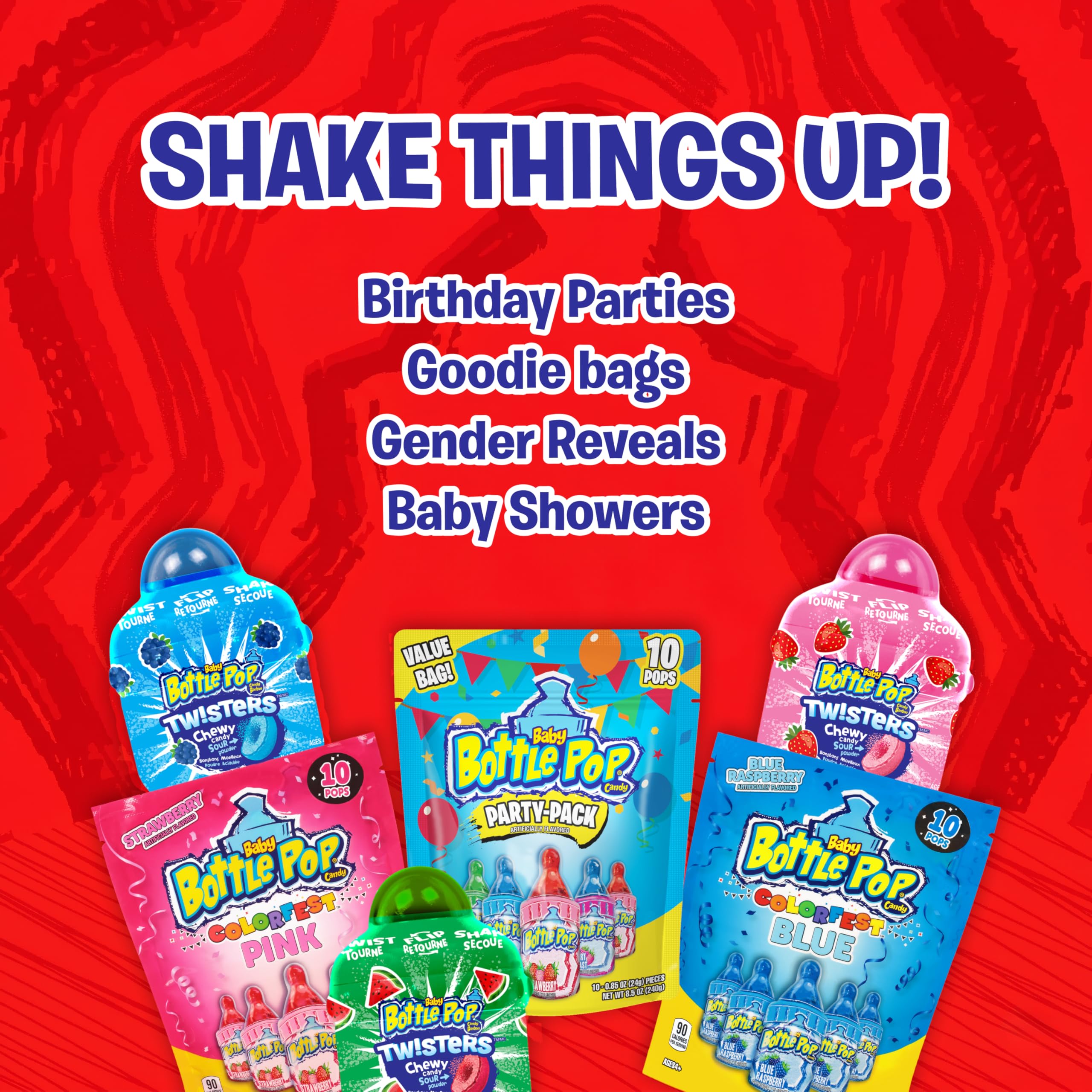 Baby Bottle Pop Paquete variado de fiesta de regreso a la escuela – 10 paletas envueltas individualmente con salsa de azúcar en polvo en varios sabores frutales – Caramelos/suministros divertidos para