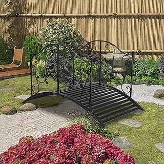 47in Outdoor Decorative Garden Bridge,Decorative Landscaping Bridge,Metal Landscape Bridge,Outdoor Decorative Garden Arch Footbridge,with Guardrails,for Lawn Pond Yard Patio Farm Backyard (Black)