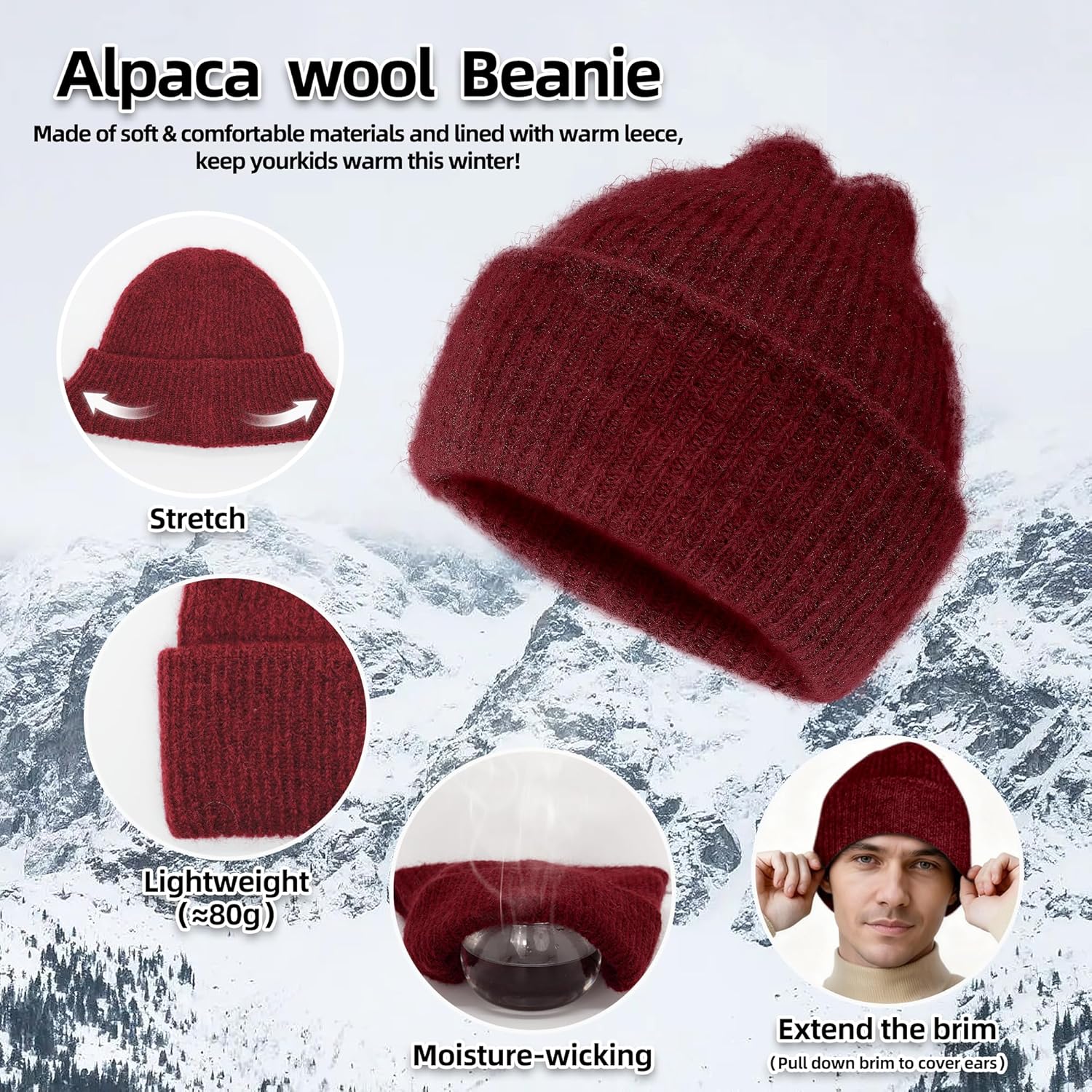 Silk Dream Alpaca Wool Beanie Hats Men Women Winter Hats Warm Beanie Fuzzy Soft Knit Lightweight Gift for Her&Him - Image 3