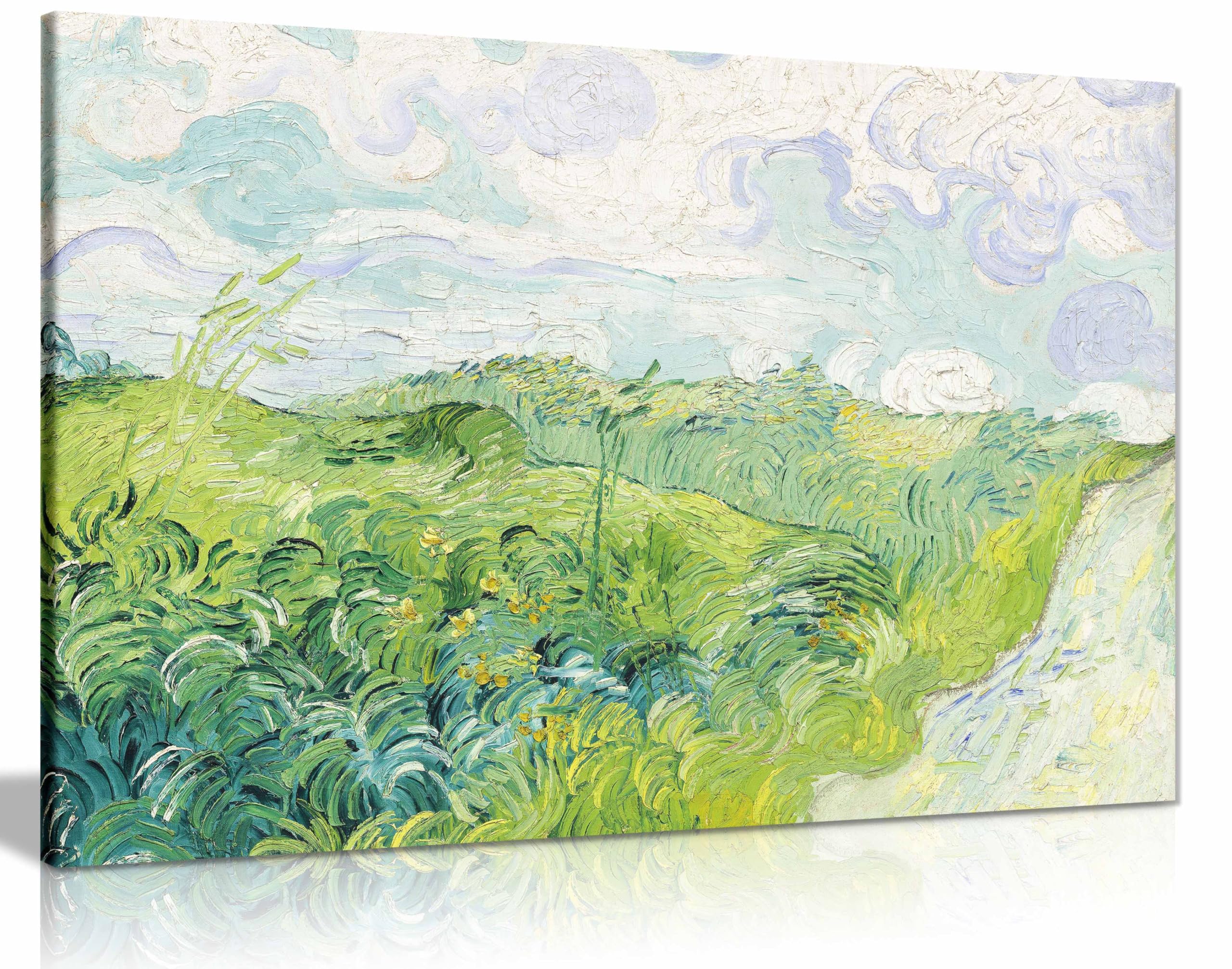 Green Wheat Fields Framed Canvas Print, Pictures for Home Walls, Bedroom, Living Room & Bathroom Decor 46x31cm (18x12in)
