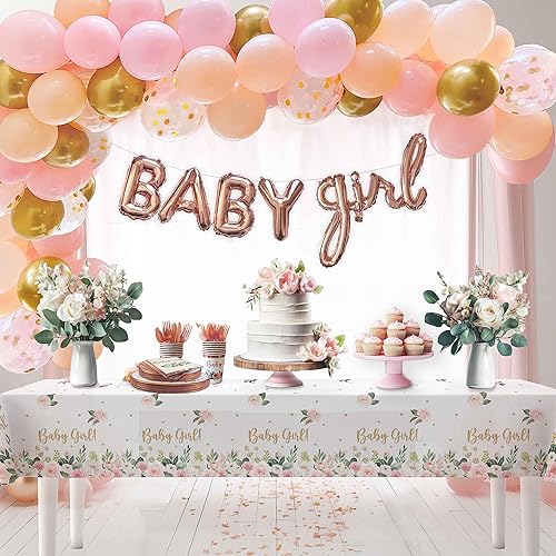 Miniatura 4 de Decoraciones de baby shower para niña, juego de suministros de fiesta, 25 porciones de platos de papel, servilletas, vasos, guirnalda de globos para