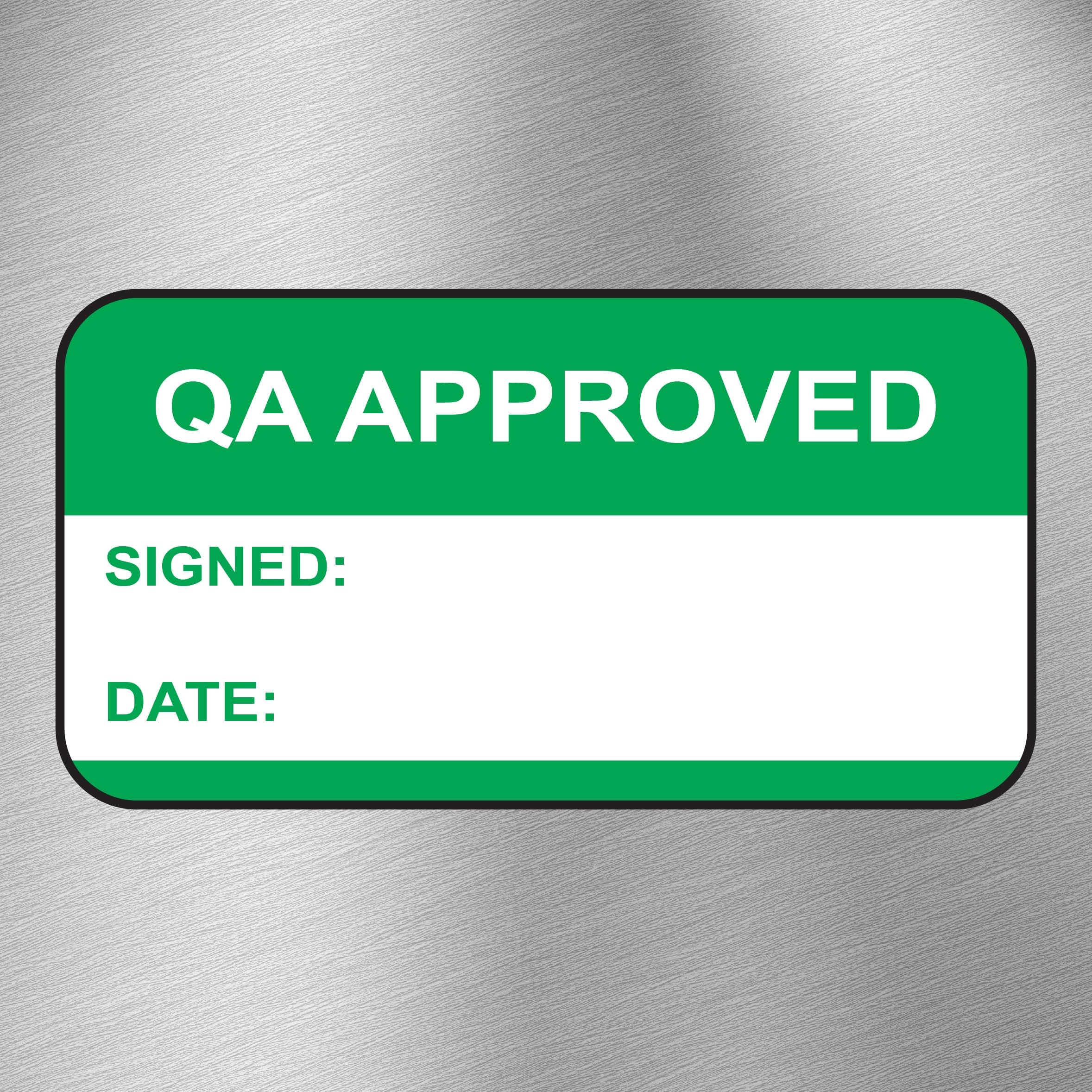 QA Approved Quality Control Labels Checked Signed and Date - 50 Stickers 38mm x 20mm