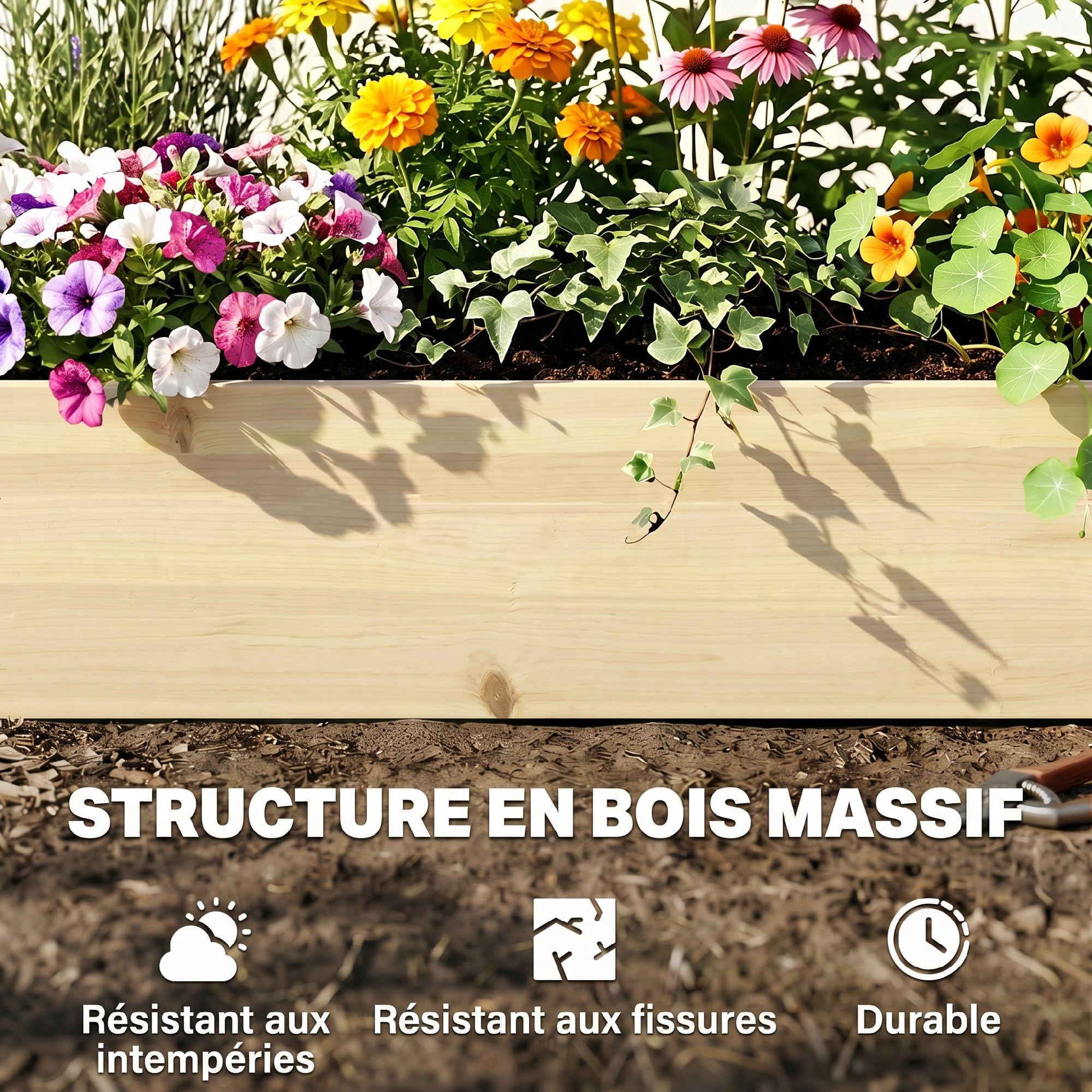 Outsunny Carré Potager de Jardin dim. 244 x 61,5 x 27 cm Feutre de Drainage, séparation Inclus Bois de Sapin