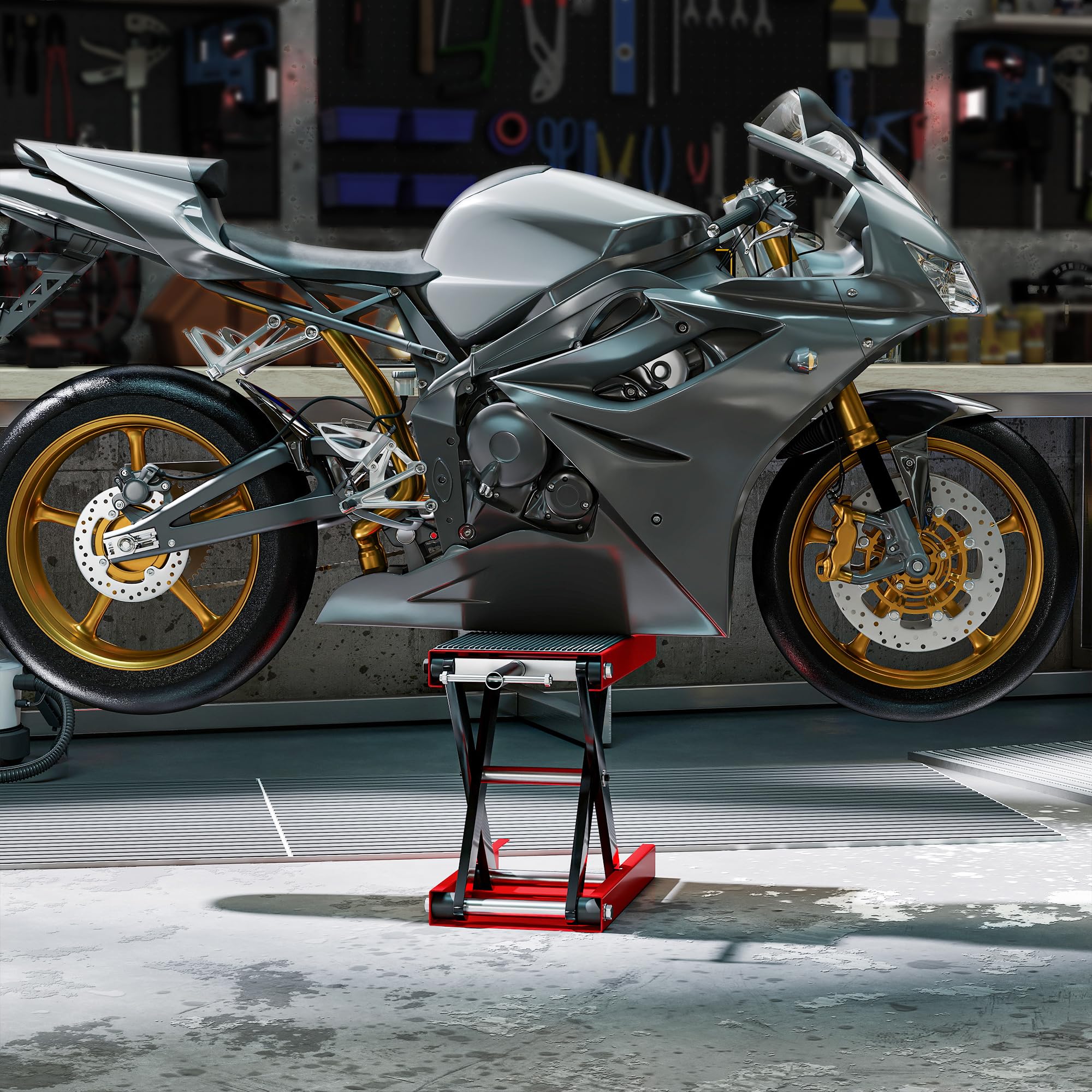 DURHAND Motorradheber 500 kg Belastbar Höhenverstellbar 100-370 mm Scherenheber für Fahrradreparatur Montagebock Motorradhebebühne für Garage & Außenbereiche