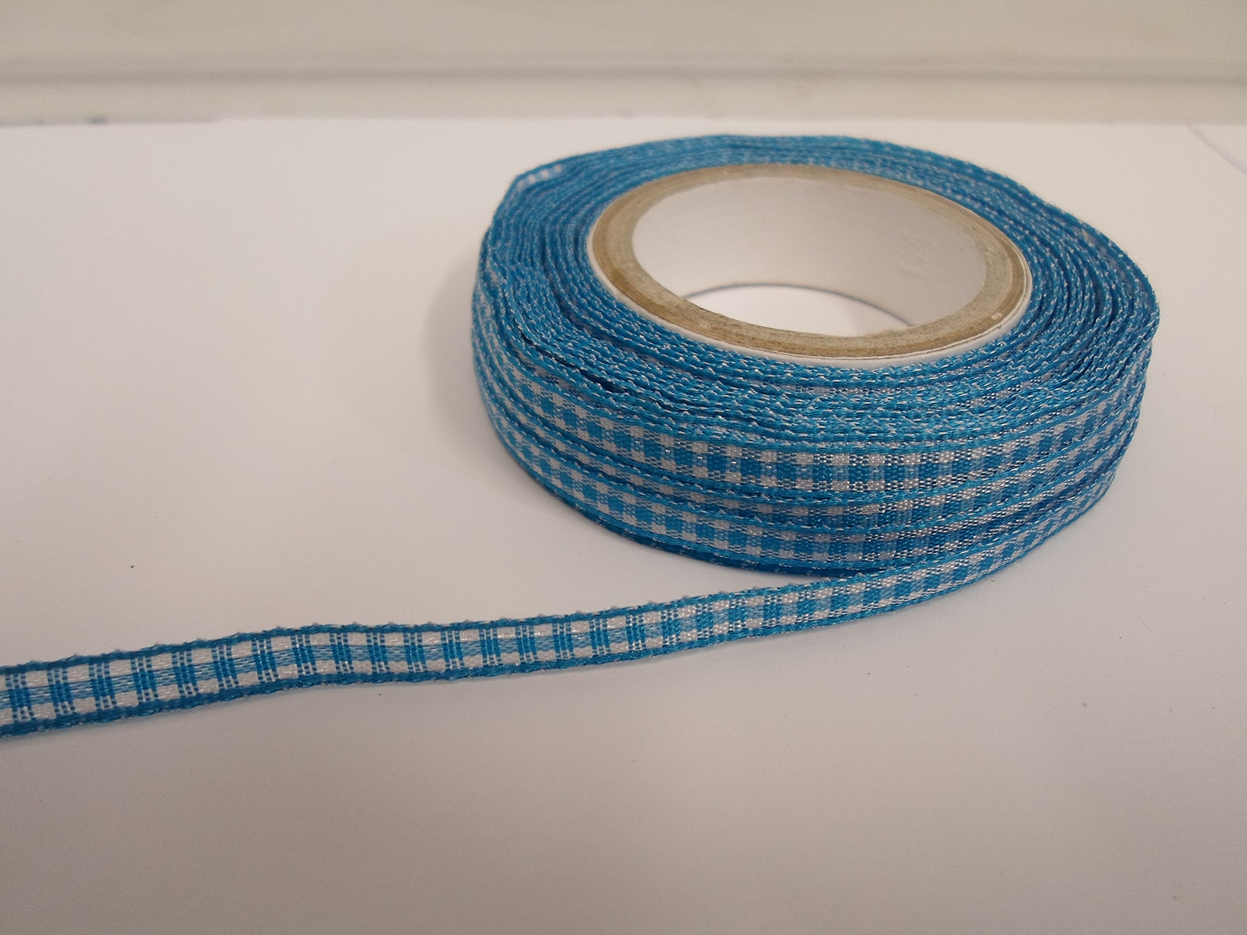 2 metres (Cut from Reel) x 5mm Gingham Ribbon Dark Turquoise Blue Double Sided Check 5 mm