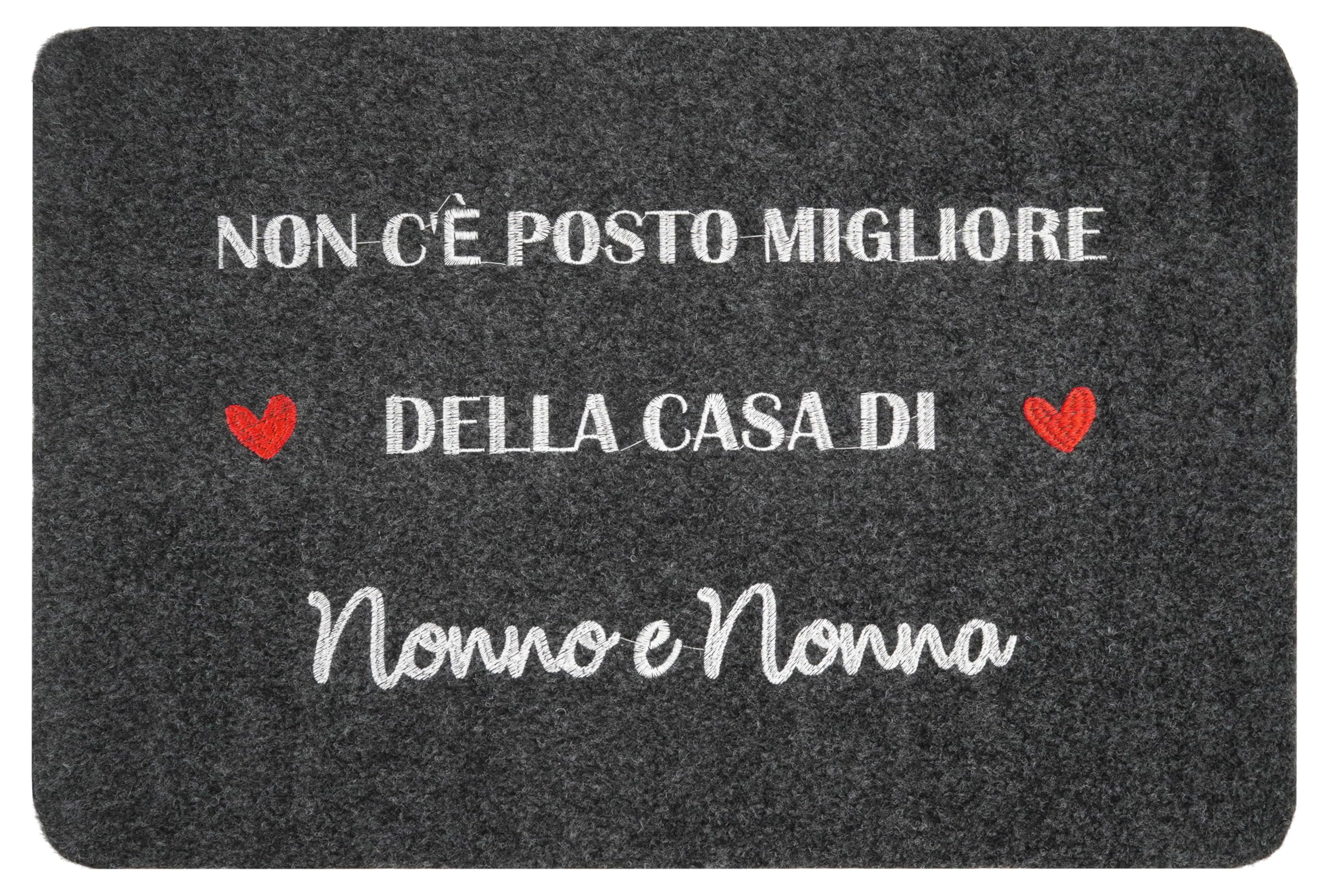 Zinello Design - Felpudo personalizado para abuelos – Alfombra de entrada gris negro 40 x 60 cm para interior y exterior con mensaje personalizado – Antideslizante, lavable y resistente a la lluvia