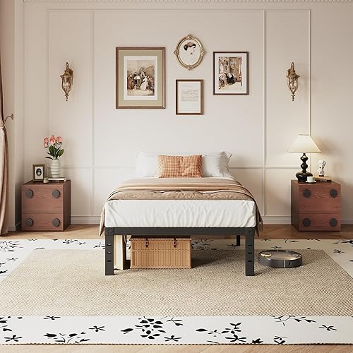 Miniatura 8 de Plataforma de marco de cama de metal individual XL de 16 pulgadas de alto, marco de cama individual XL, no necesita somier, resistente, fácil