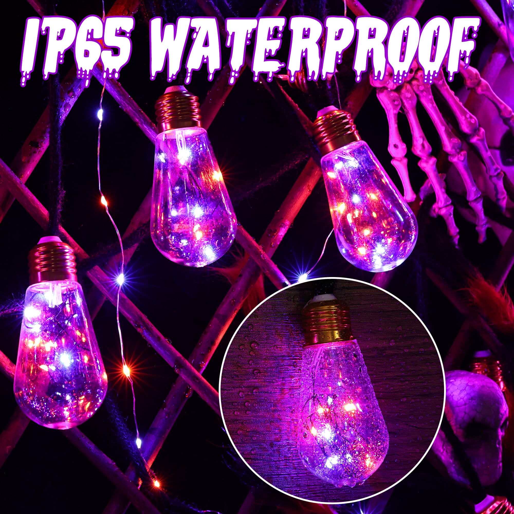 Geemoo Halloween Decorazioni Esterno, 8M 160LED Luci Stringa Solare con 16 Lampadine,Arancia Viola Catena Luminosa con Impermeabile, 8 Modalità, per Halloween Giardino Balcone Patio Festa Interno