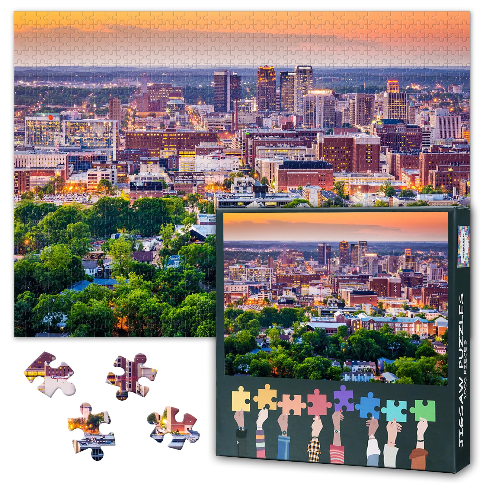 1000 Pieces Puzzles for Adults Birmingham City Paintings Hard Difficult Challenging Alabama USA at Dusk Scenery Jigsaw Puzzles Games for Adults 50x70 cm — image 1