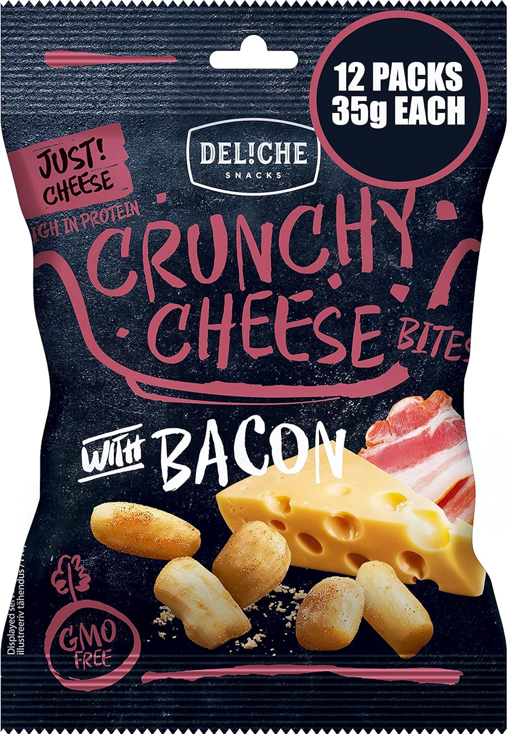 Crunchy Natural Gouda Cheese Crackers 12 x 35g Bags, Bacon Flavour