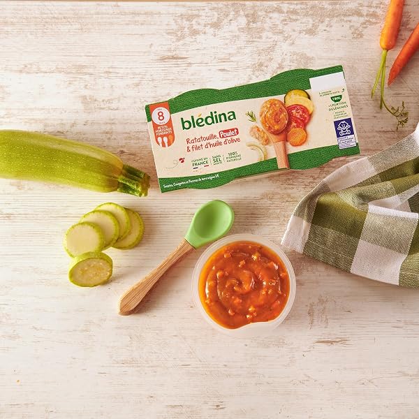 Blédina - Bols - Repas midi bébé - Ratatouille Poulet et filet d'huile d'olives - Dès 8 Mois - Sans sel ajouté – 12x200g - 2