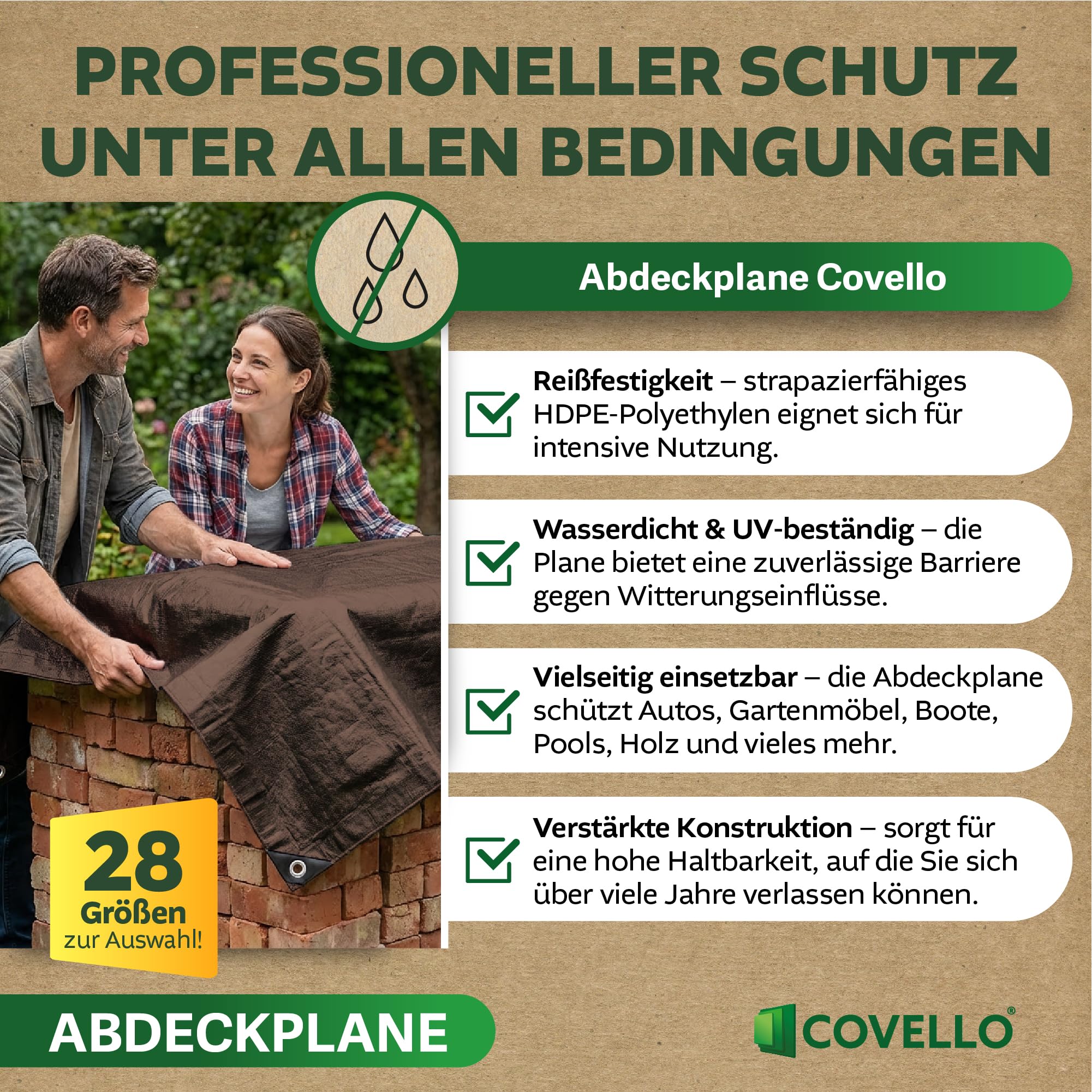 Covello Telo impermeabile esterno 180g/m² Professional Line | Telo occhiellato 8m x 3m | Telo impermeabile | Resistente ai Raggi UV Agli Strappi | Telone multifunzionale per la protezione