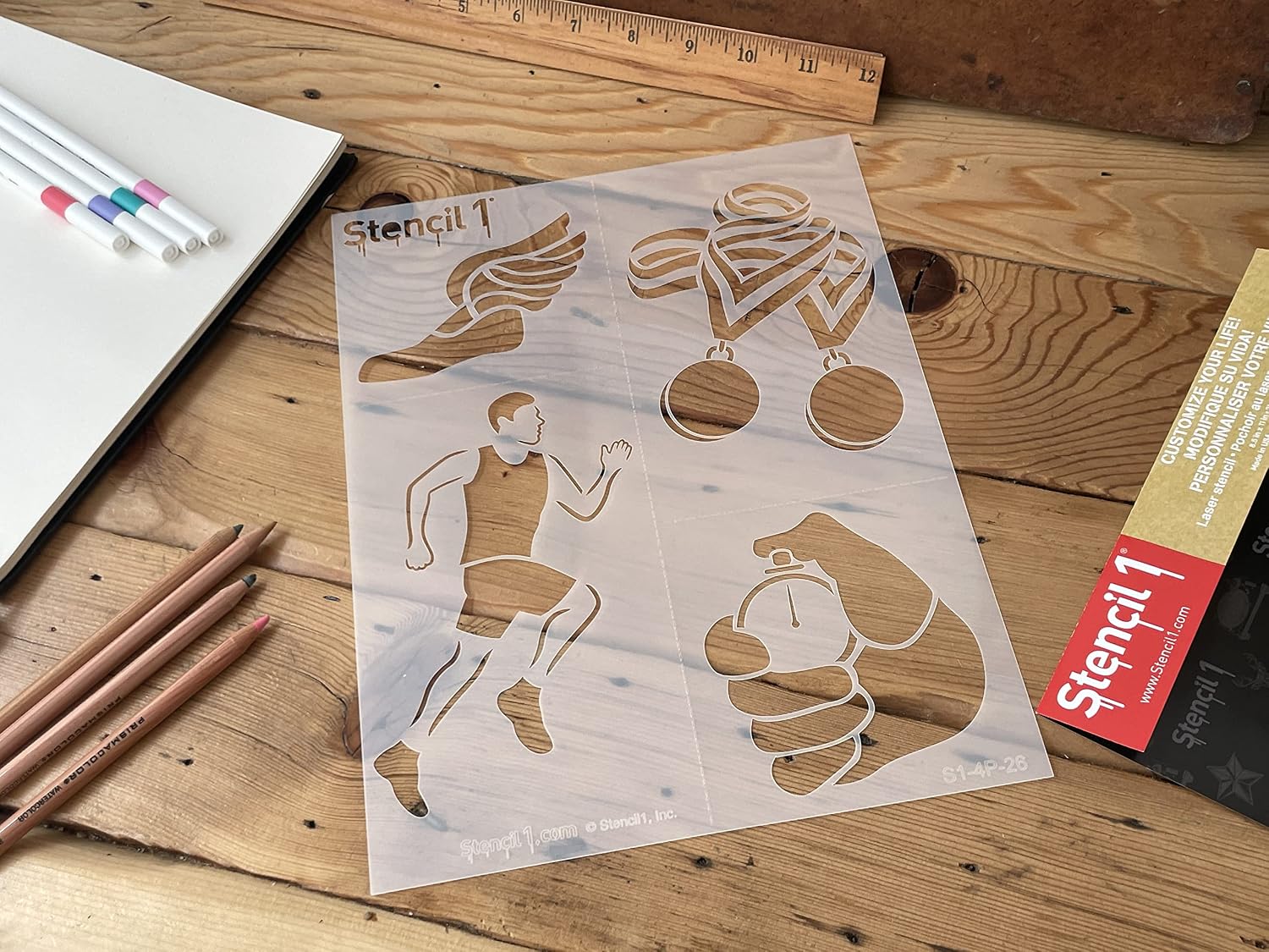 Stencil1 Track 4-Pack Stencil Set - Attractive & Durable Quality Reusable Stencils for Painting - Create Stencil Crafts and Decor - Decor on Walls Fabric & Furniture Recyclable Art Craft - 8.5" x 11"