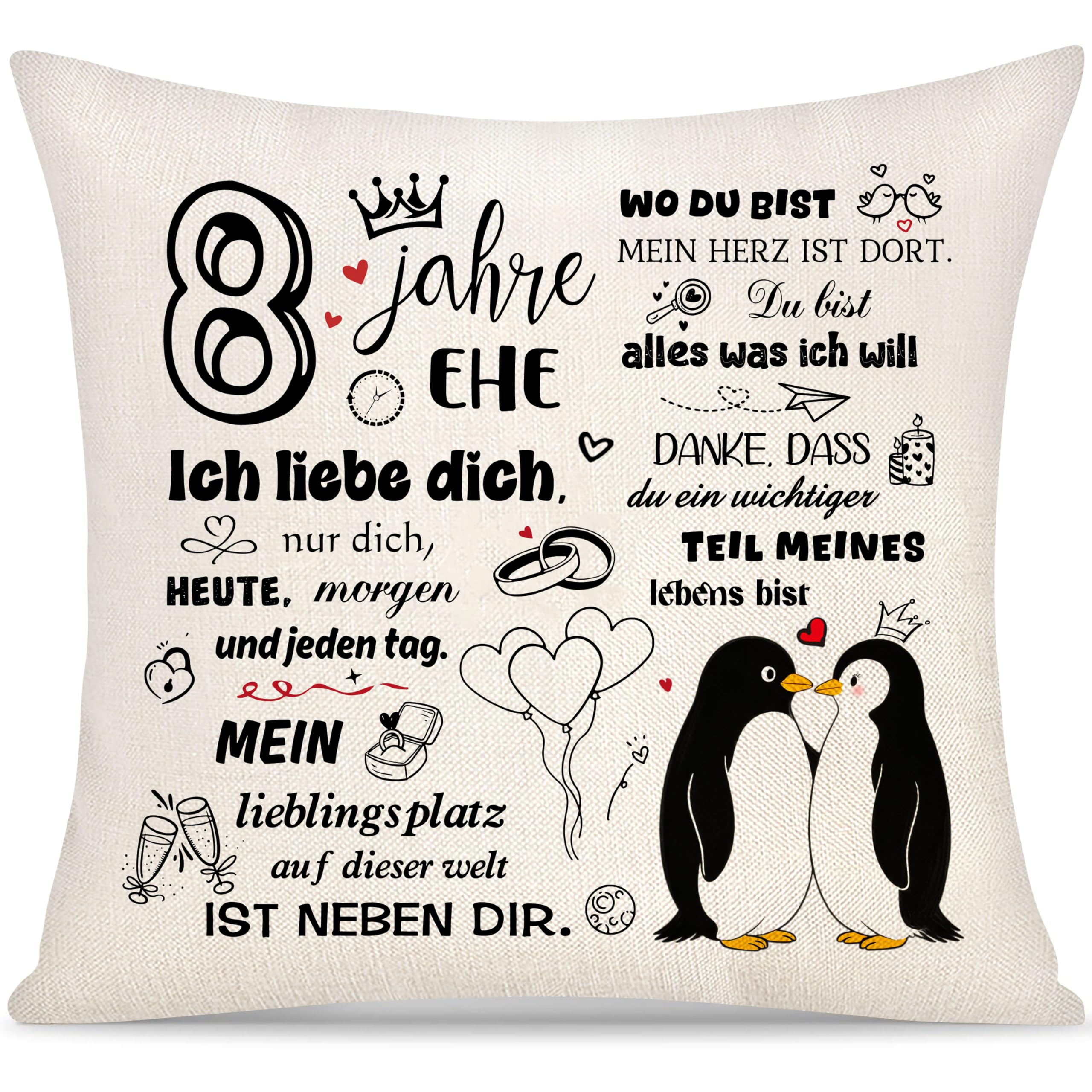 8 Jahre Ehe Hochzeitstag Kissenbezug Geschenk für Frauen Männer Geschenke zum 8. Hochzeitstag Jahrestag Valentinstag Kissenbezüge Geschenke für Ehefrau Ehemann Mama Geburtstag Geschenk (8. Jahrestag)