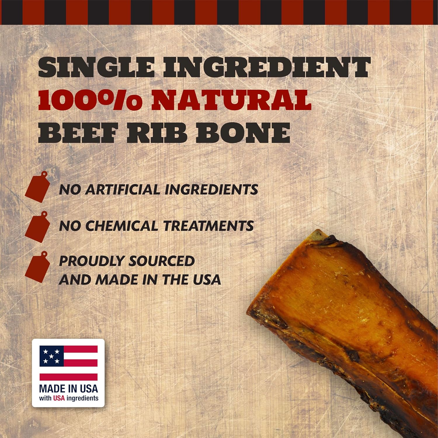 10" Beef Rib Dog Bones for Small, Medium and Large Breed Dogs, Natural, Tough, Dental Treat, Chew Toy, Made in The USA, 8 Count