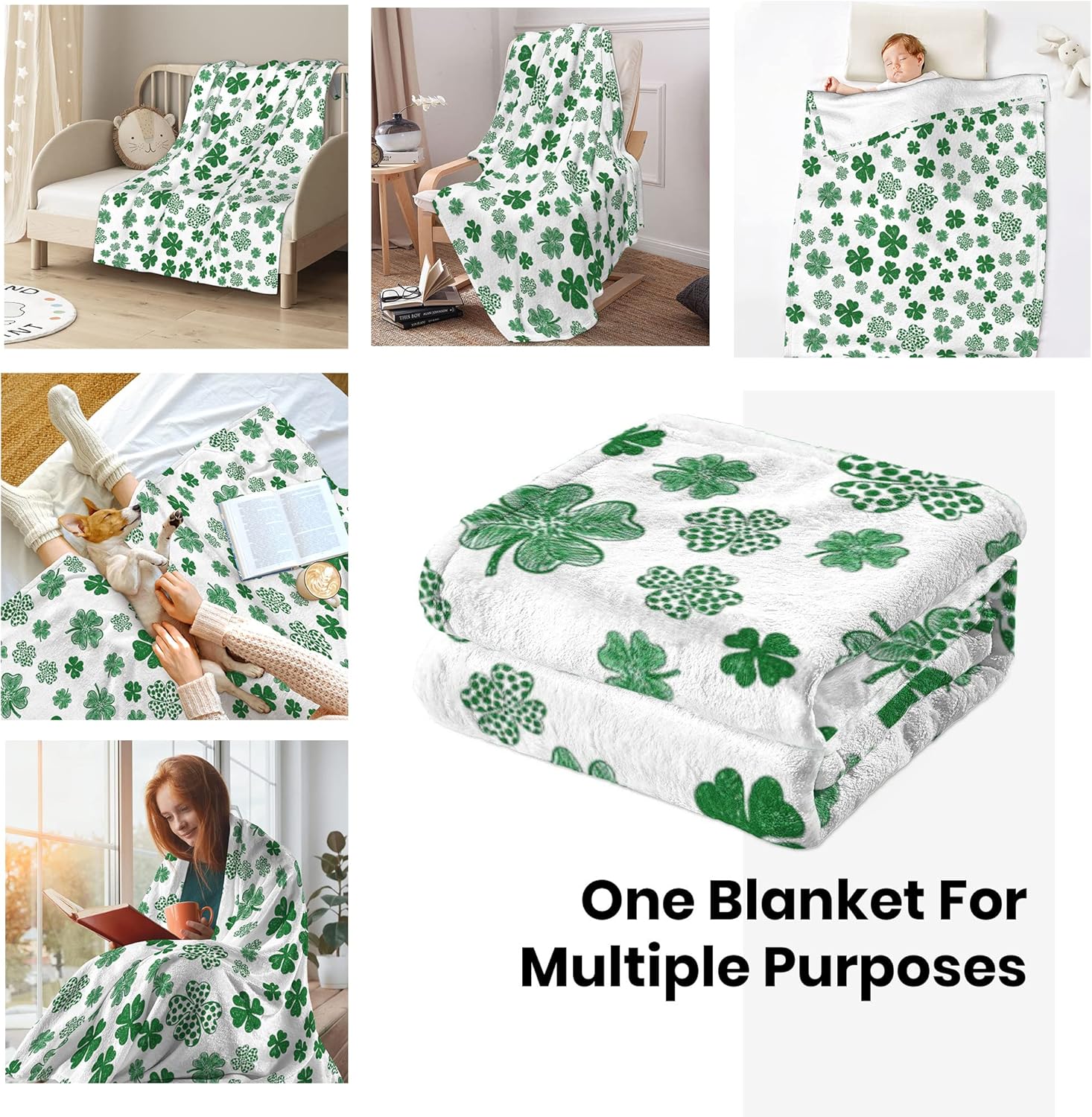 St Patricks Day Blanket Shamrock Blanket Throw Lucky Spring Green Clover Shamrock Plush St Patricks Blankets for Bed Couch Sofa Irish Gifts for Women 50"x60"