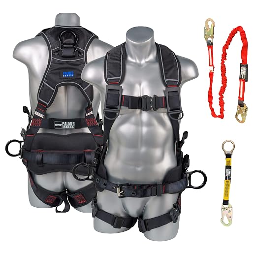 Palmer Safety Akula Construction Premium Safety Harness Kit, 3D-Ring Aluminum, 6' Single Leg Lanyard & D-Ring Extender