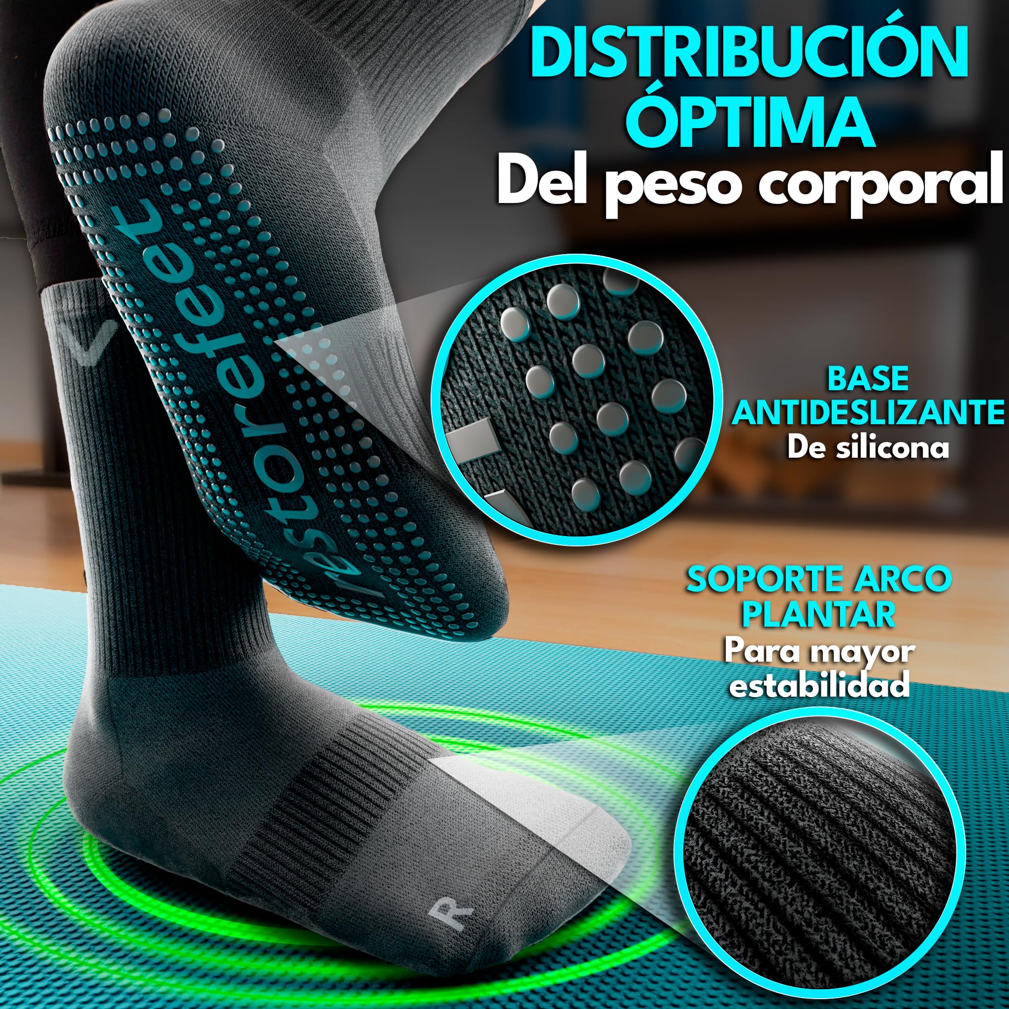RestoreFeet Barefoot Calcetines Antideslizantes Mujer y Hombre – Calcetines Pilates para Yoga y Fitness, Diseño Anatómico, Antirrozaduras y Antisudor