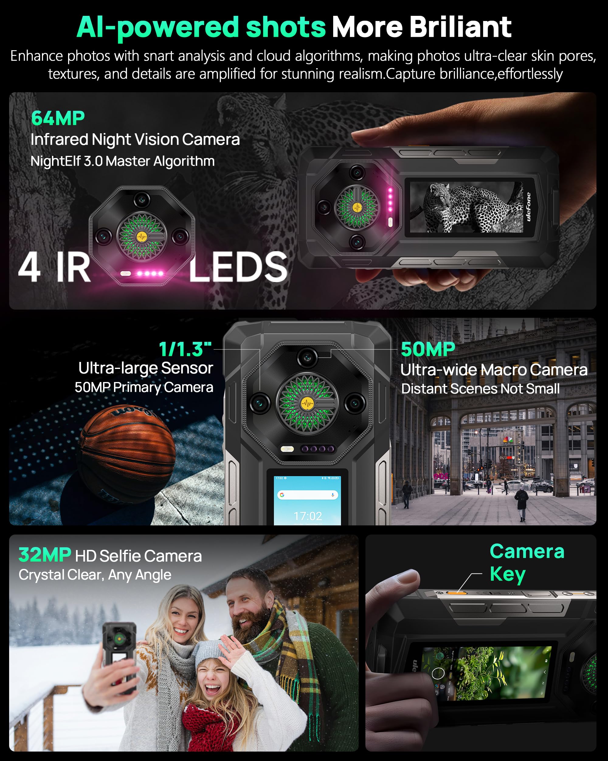 Ulefone 25500mAh Armor 33 Pro Rugged Smartphone 5G, 32GB+512GB/2TB, Dimensity 7300X, 6,95" FHD+ 120Hz+3,4" Schermo Secondario,50MP+64MP+32GB, Android 14 Telefono Indistruttibile, WIFI6E/NFC/GPS