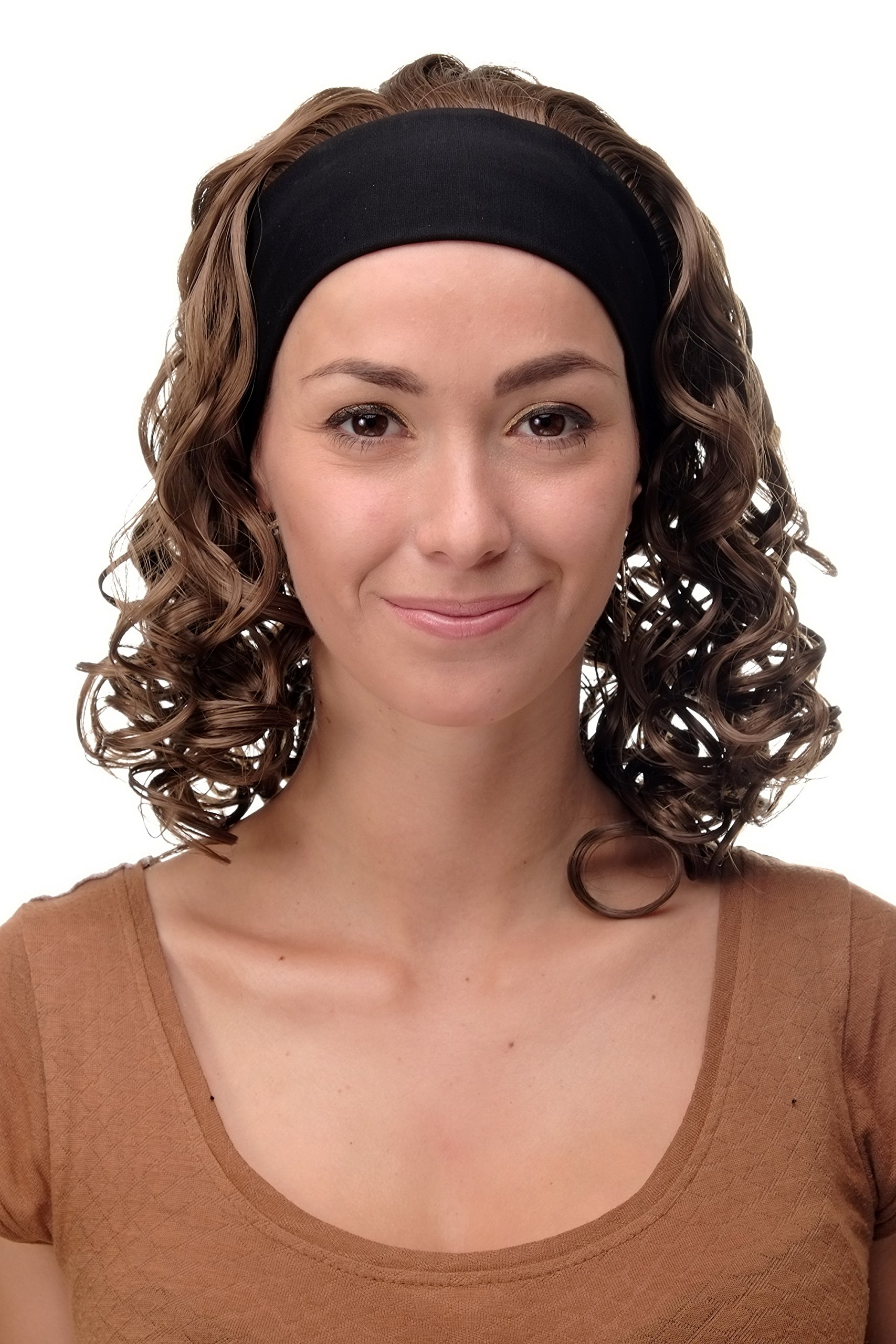 WIG ME UP - Parrucca Donna Fascetta(fissa) Voluminosa Chioma Ricciuta Lunga fino alle Spalle Castano Mix di Nero e Castano BRO-704-12
