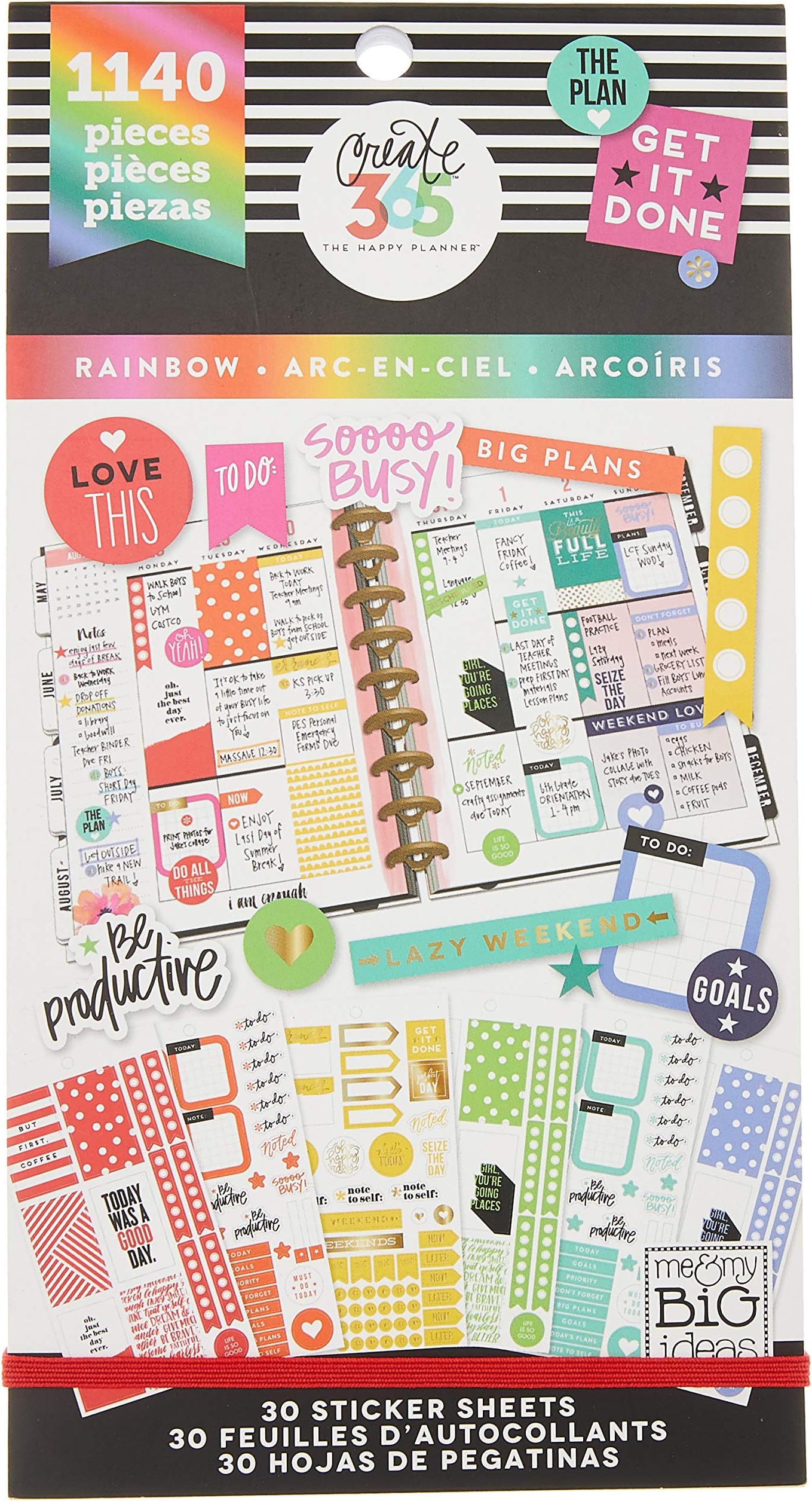 me & my BIG ideasSticker Value Pack - The Happy Planner Scrapbooking Supplies - Rainbow Theme - Multi-Color & Gold Foil - Great for Projects, Scrapbooks & Albums - 30 Sheets, 1140 Stickers Total