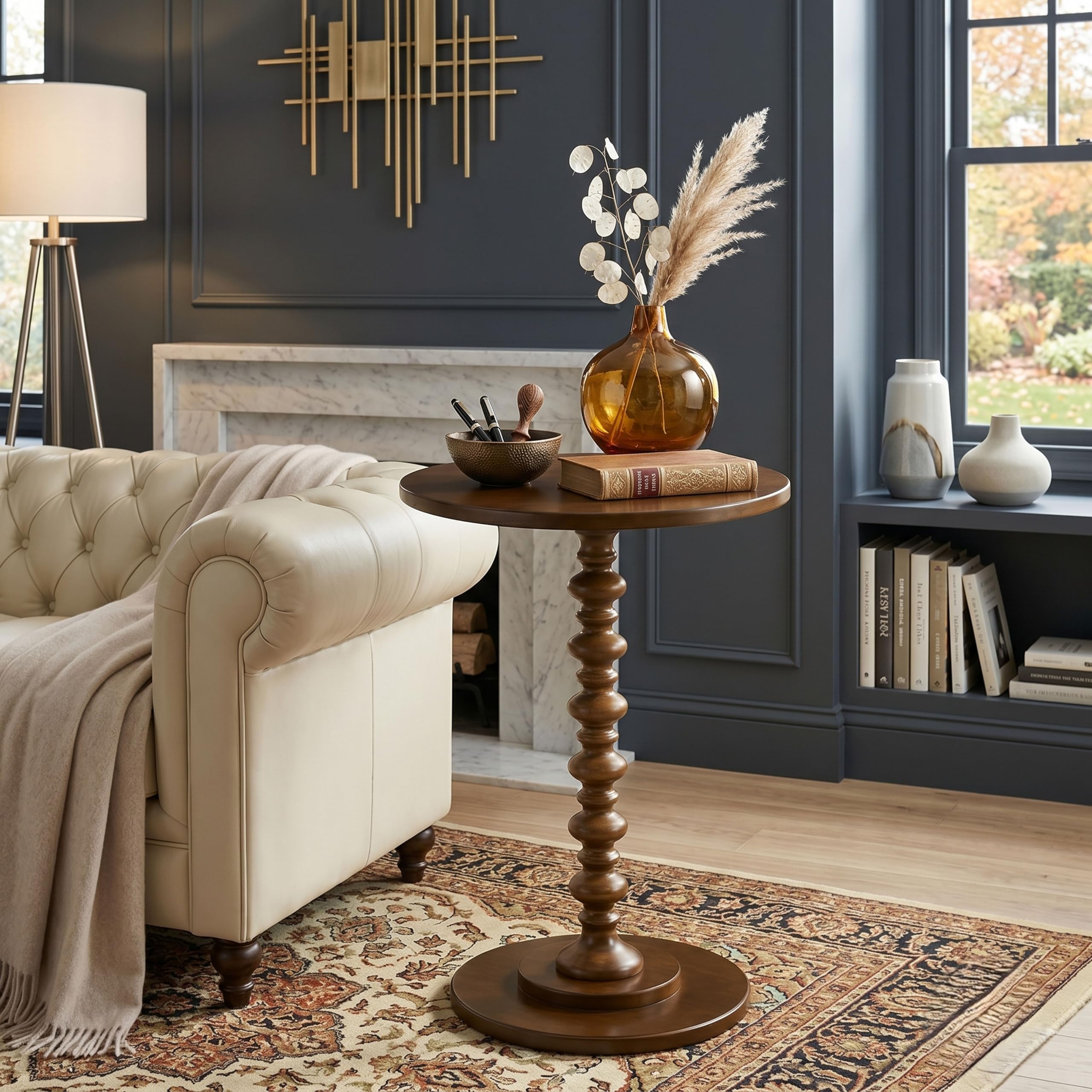 Wooden Round Bed Side Table, Night Stand Beah Table, End Table, and Side Table for Living Room and Bedroom (Brown)-image-34