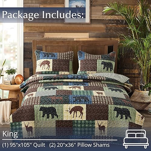 Miniatura 3 de Virah Bella Juego de ropa de cama King Lodge de 3 piezas  Parche de desierto  Juego de edredón reversible de campo rústico con fundas de almohada