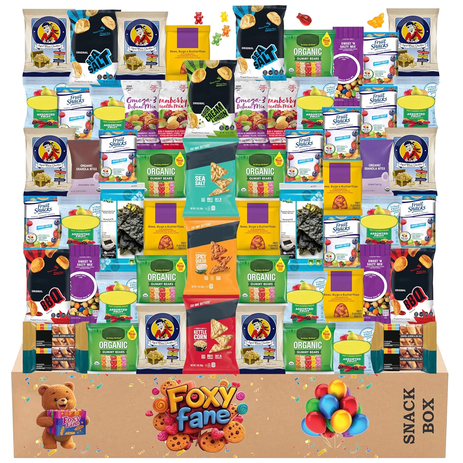 Foxy Fane 60-Count Gluten-Free Holiday Gift Box - 60 Healthy Gluten Free Snacks & Treats - Perfect Variety Pack for Easter, Christmas & New Year’s - Great for Family, Friends & Office