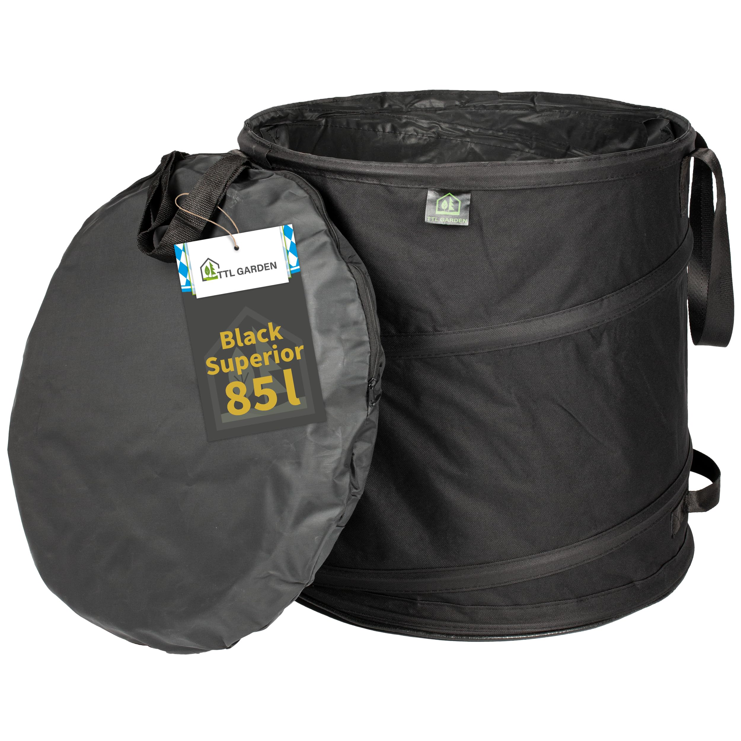 TTL Commerce TTL Garden Black SUPERIOR - Saco de jardín plegable (85 L, base doble, 260 g/m², extra estable, 600D Oxford, 85 L, plegable), 180323-003