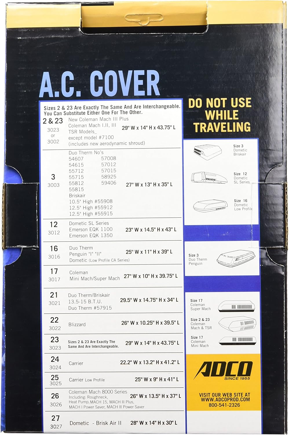 ADCO 3016 White Size 16 RV Air Conditioner Cover