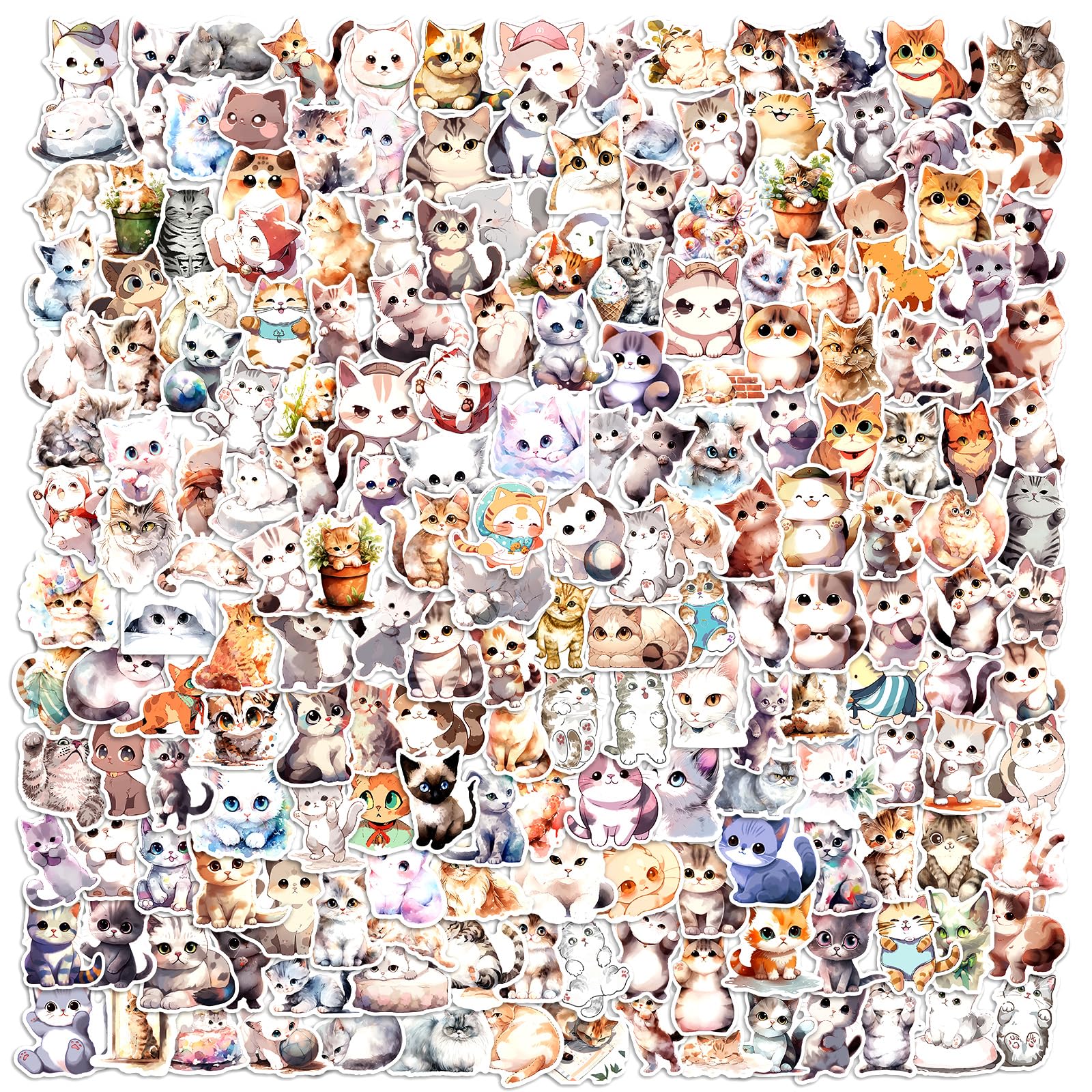 200 pcs Cute Cat Stickers for Kids,Vinyl Water Bottle Sticker,Laptop Stickers for Adults and Teens,Waterproof Sticker for Luggage Fridge,Laptop,Water
