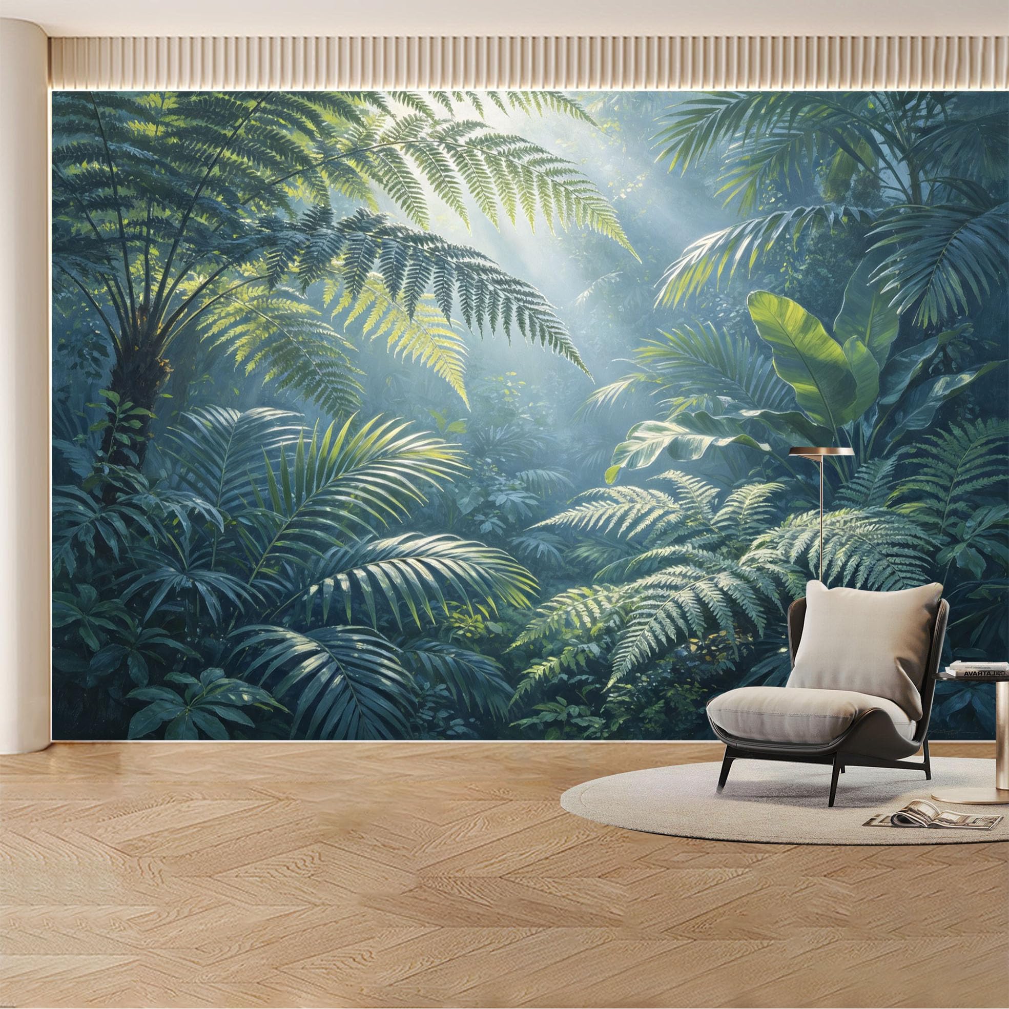 Custom Wall Mural Wallpaper Tropical Rainforest Ferns， Landscape Nature 3D Effect Wall Decor， Misty Boho Luxury Removable SelfAdhesive Large Photo for Living Room， Bedroom， Office