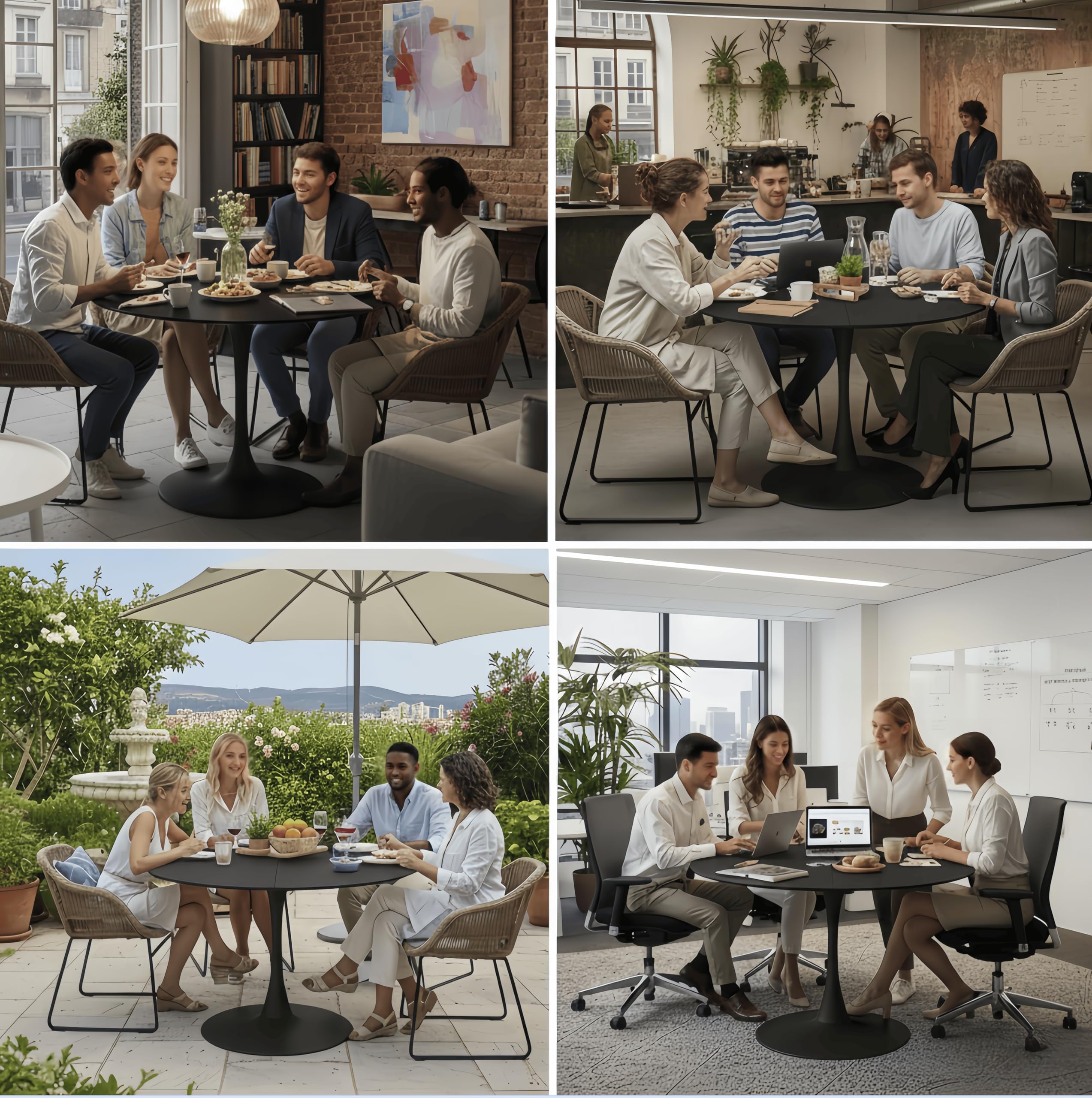 Esstisch Rund 110 cm – Moderner Runder Esstisch, Küchentisch Rund im Tulpendesign für 4–6 Personen, Wohnzimmer Tisch MDF Holz mit Fester Standfläche, Schwarz