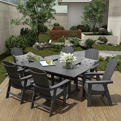 Miniatura 26 de WestinTrends Dylan Adirondack - Juego de 6 mesas y sillas de comedor para exteriores para todo tipo de clima, mesa y sillas de patio de madera de