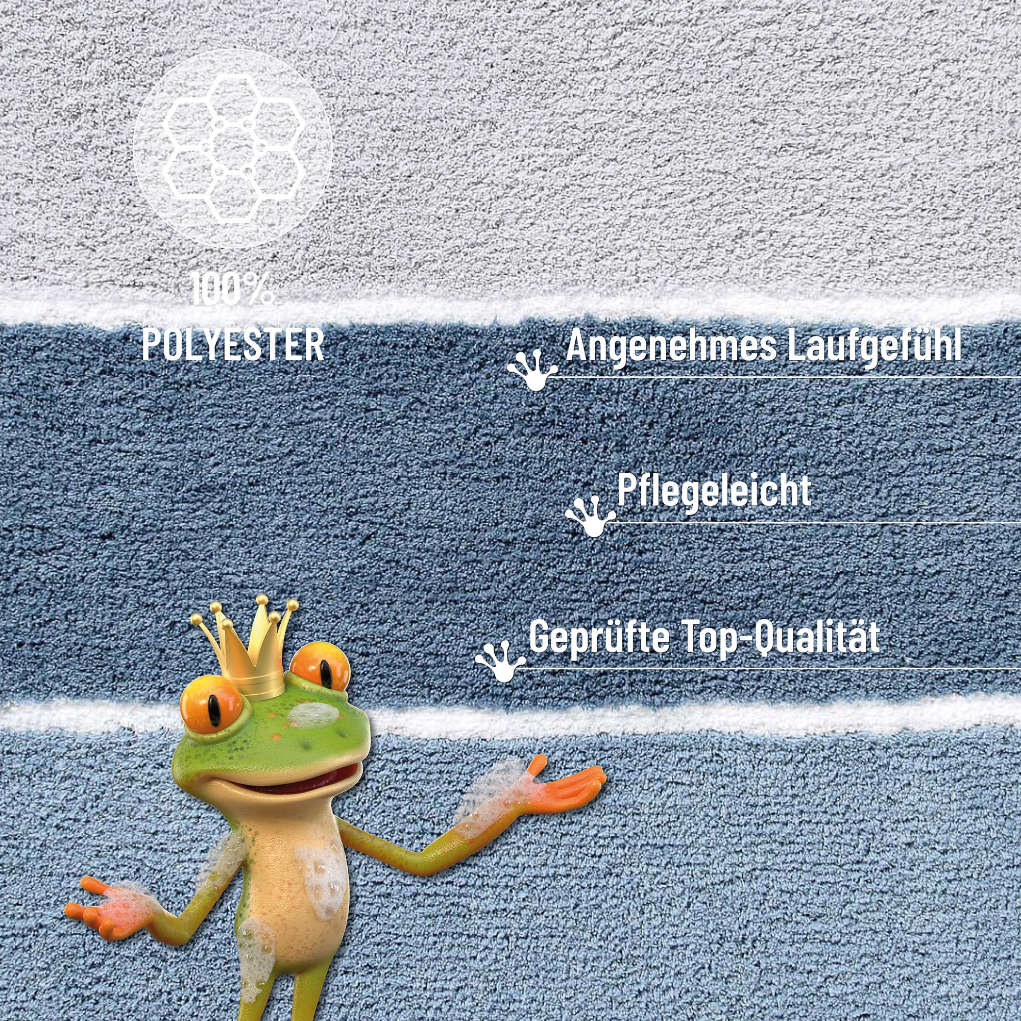 Homie Living Rio Marina Badteppich, 60 x 100 cm, Rauch blau | Badematte kuscheliger Flauschiger weicher Flor, rutschfest und Waschbar
