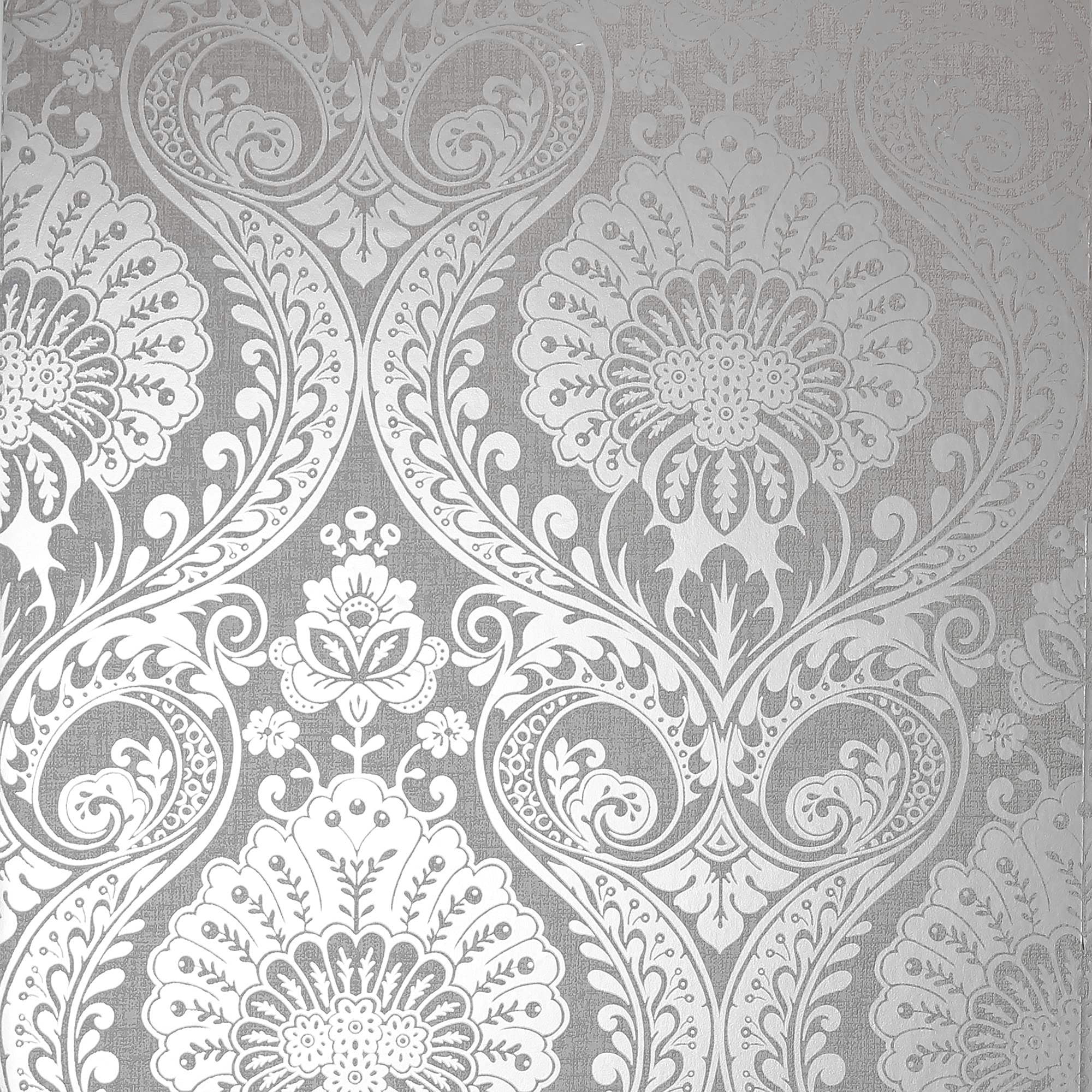 Arthouse Silver 906609 Metallic Textures Luxe Damask Wallpaper 906609-Damask