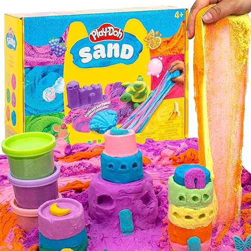 Play-Doh Arena, paquete de 6, arena perfumada de juego en latas resellables, relleno de contenedores sensoriales, juguetes de viaje, rellenos
