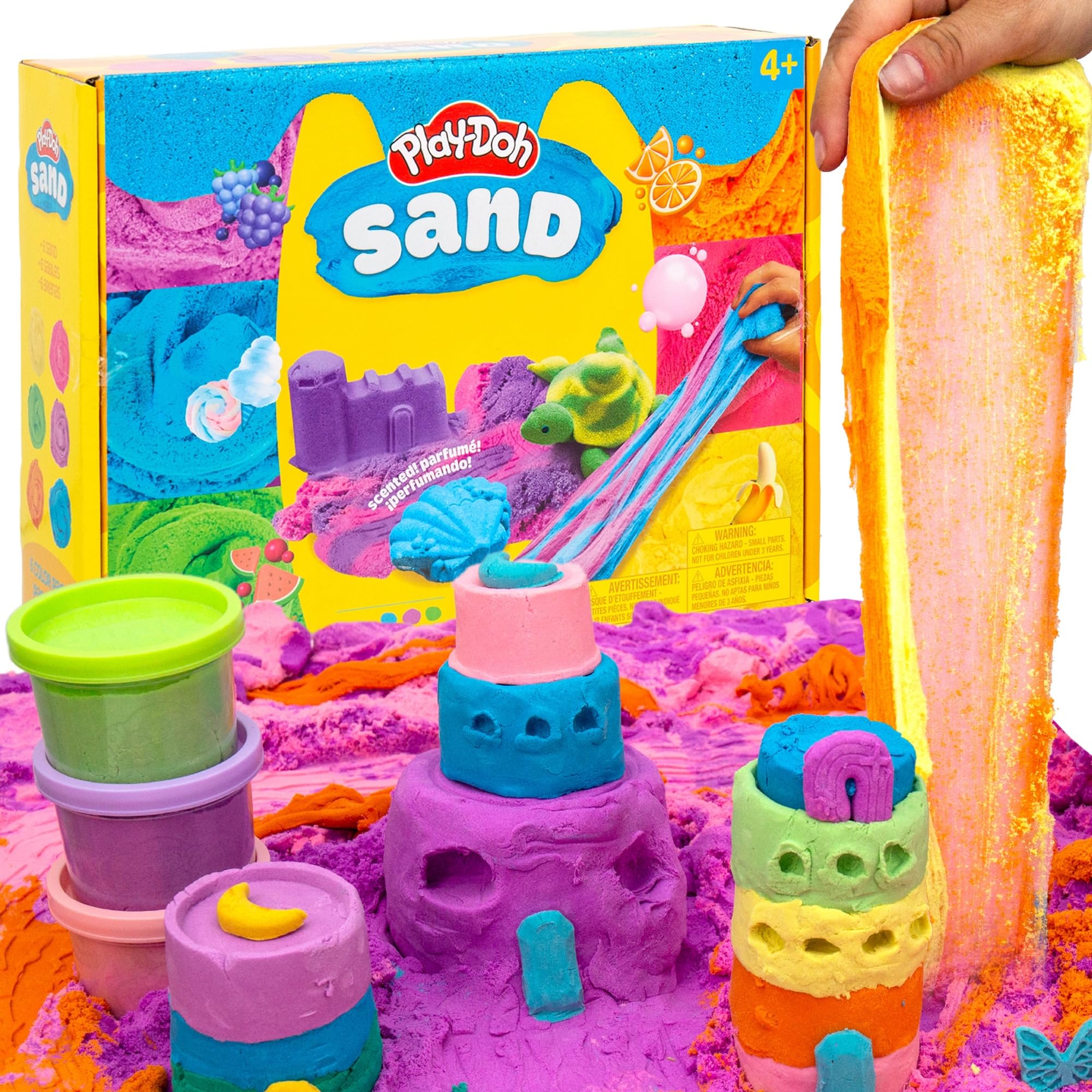 Play-Doh 6-częściowy zestaw piasków zapachowych, piasek do zabawy w zamykanych pudełkach, wypełnienie pojemników sensorycznych, zabawki podróżne, zabawne prezenty dla dzieci od 4 lat