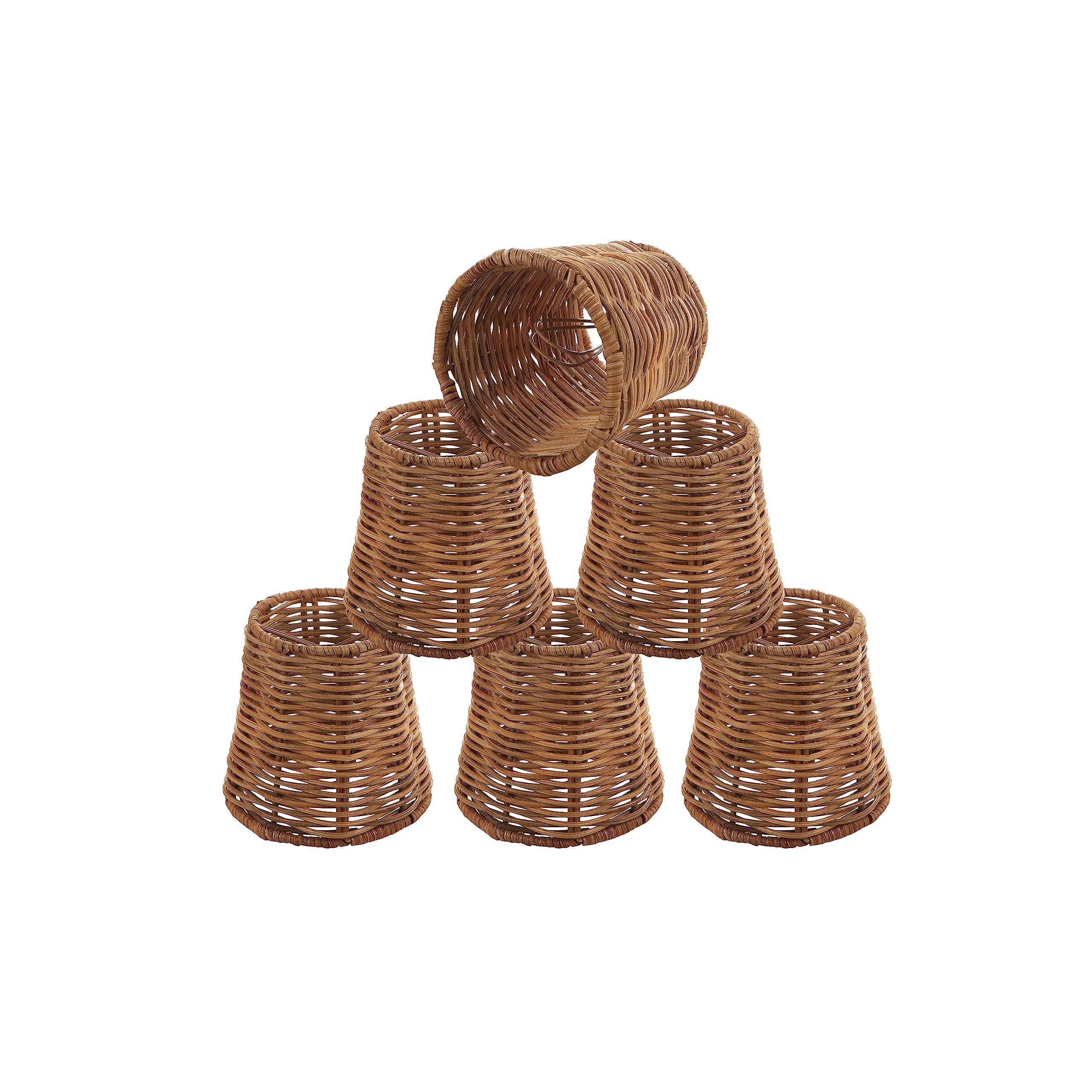 Aspen Creative 51007-6, Empire Clip-On Chandelier Lamp Shade, Natural Rattan, 3" Top x 4" Bottom x 4" Slant Height, Set of 6