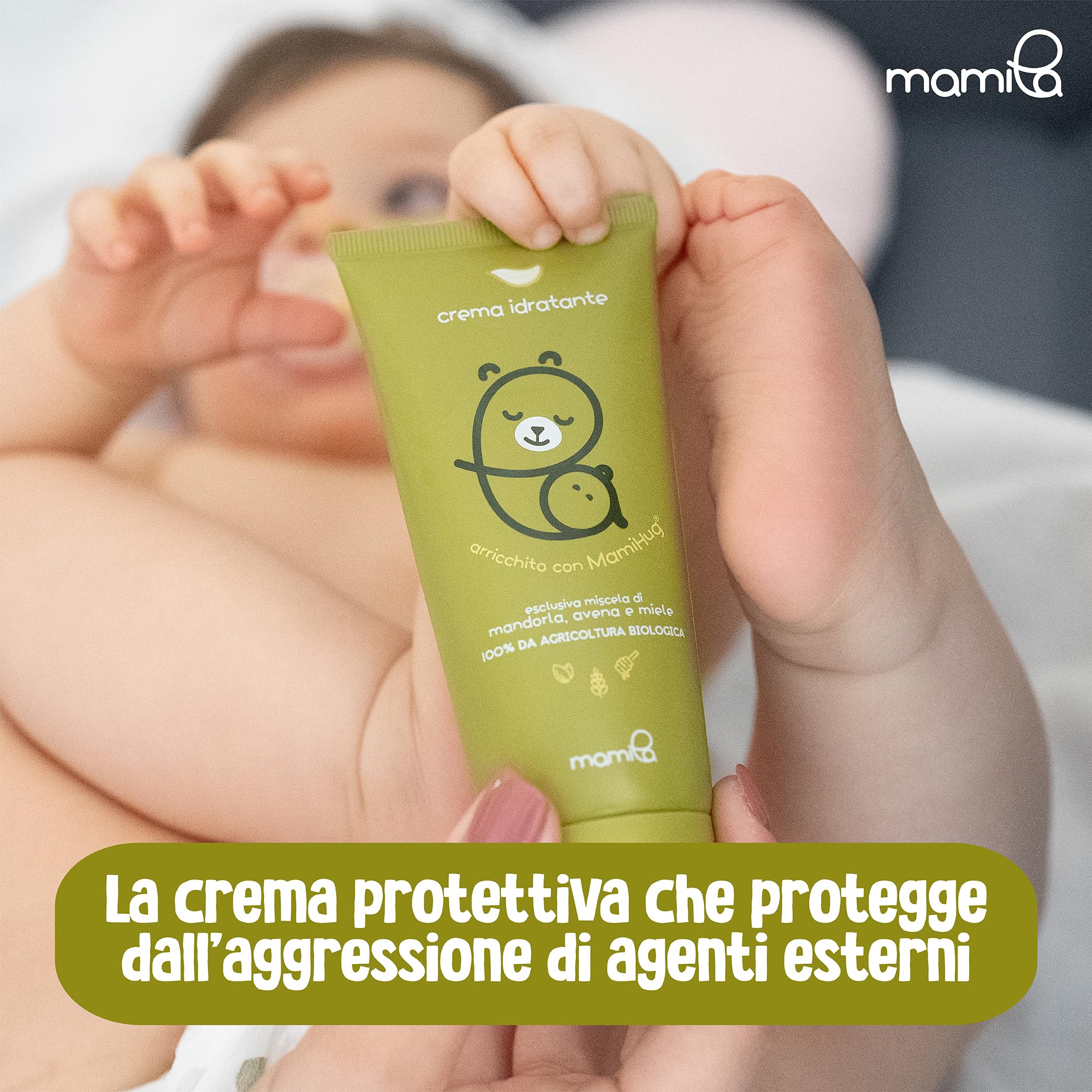 Mamila Set Benessere della Pelle del Bambino, Crema Idratante 100ml, Polvere d'Amido 150ml, Olio Emolliente 75ml, MamiHug Idea Regalo Nascita Bimbo, 0 Mesi