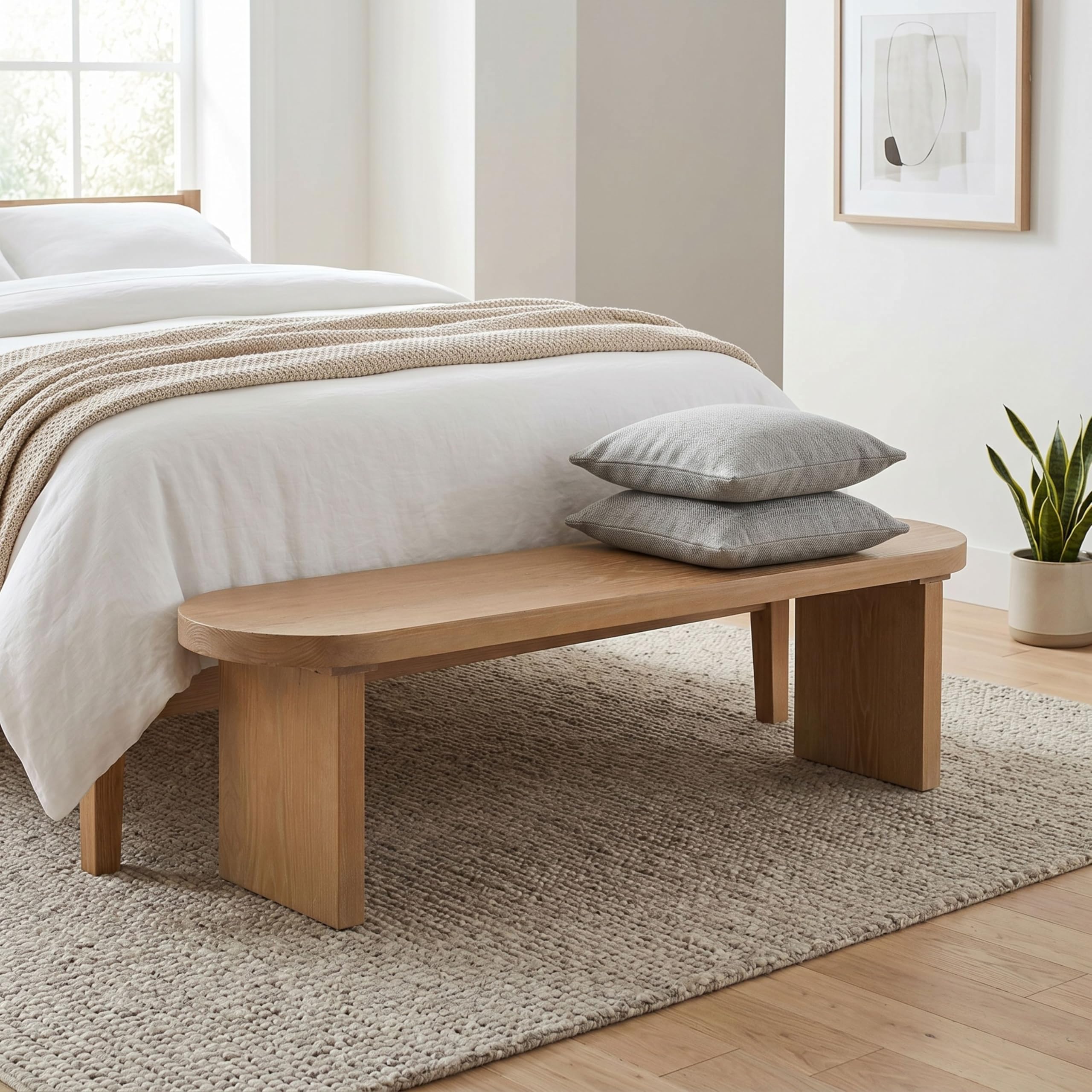 Christopher Knight Home Arford 62.8" Indoor Pine Dining Bench, Solid Wood Bench Seat for Dining Table, Modern Oval Dining Seat, Spacious Seating, Long Footstool for Living Room Dining Room, Pine Wood