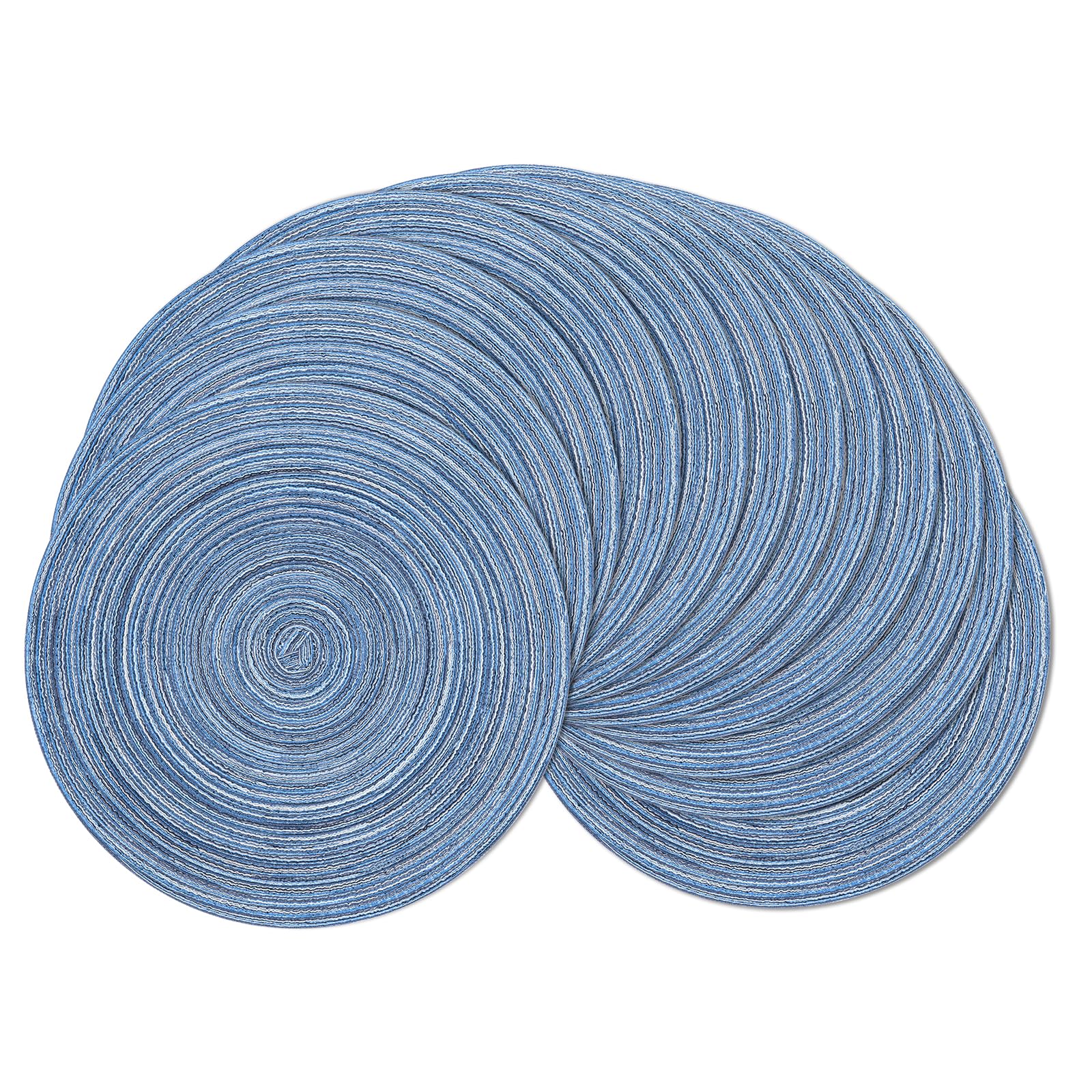 SHACOS Round Braided Placemats Set of 12 Circle Place Mats Cotton Polyester Kitchen Table Mats for Dining Table Wedding Party Decor (Blue Gray, 12)