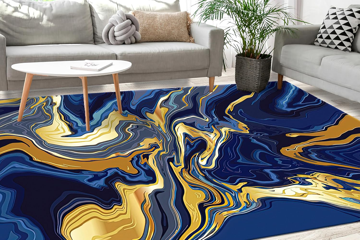 Abstract Dark Blue Gold Marble Area Rug 2'x 3'Personalizeds Rugs Carpet for Living Bedroom Dinning Room Decor