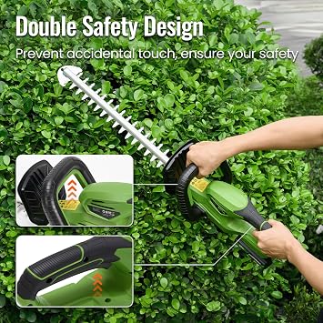 19 Hedge Trimmer Cordless, Compatible with CURECURE 20V Battery, 1300RPM Motor, 3/5'' Cutting Thickness, Safety Lock, 4.34LBS Lightweight, Handheld Bush Trimmer for Garden, Yard